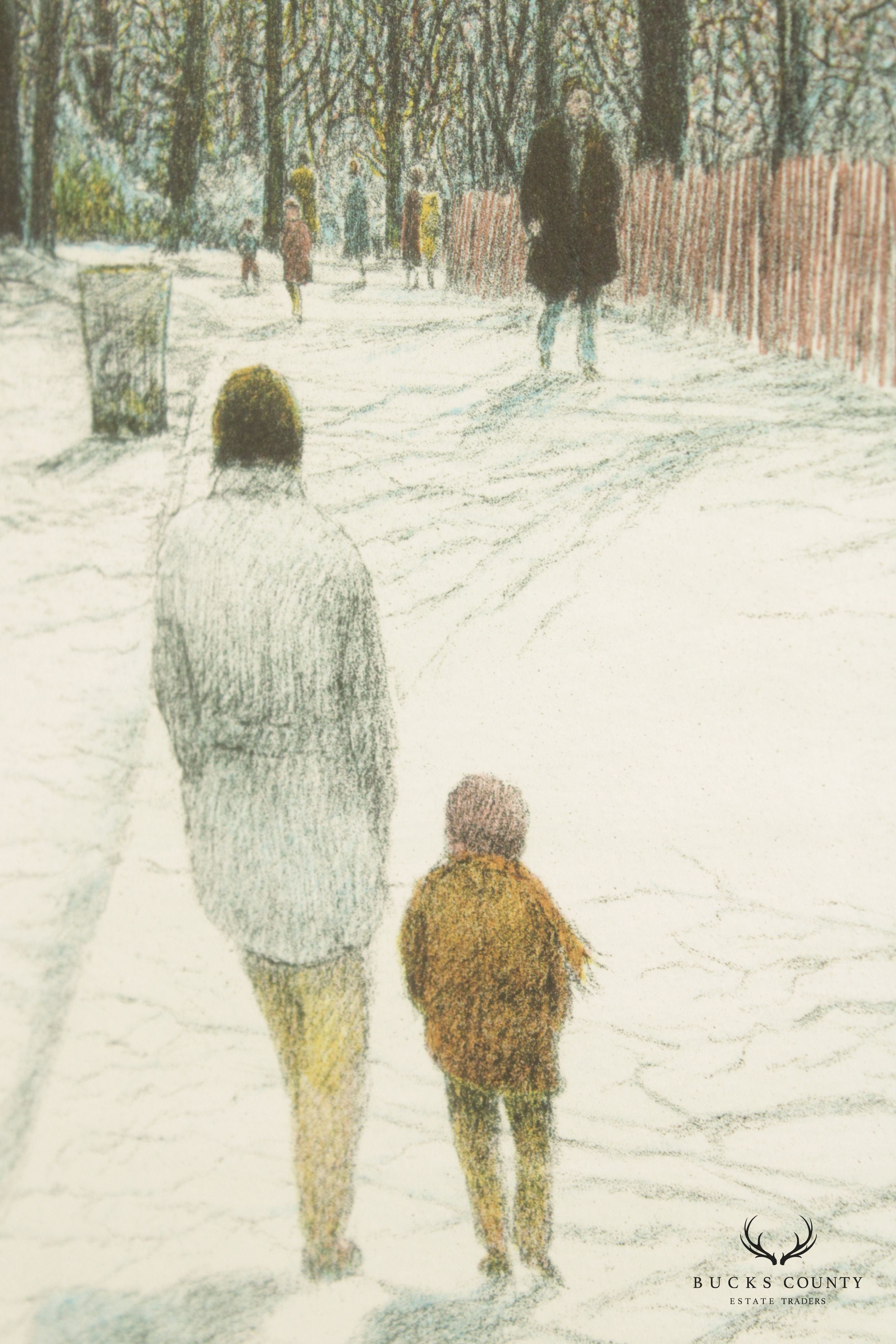 Harold Altman 'Winter Walk' Limited Edition Lithograph, Custom Framed