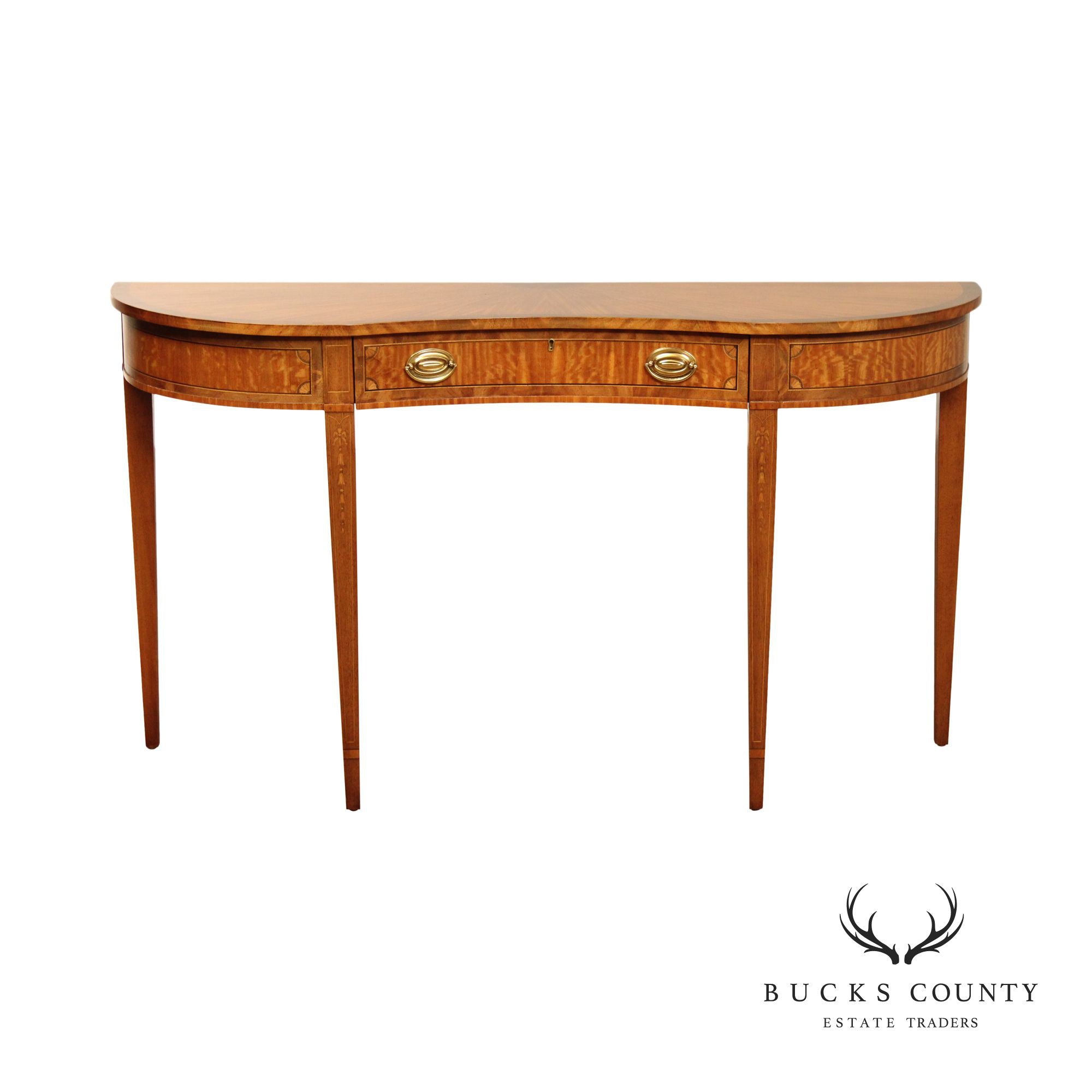 Hepplewhite Mahogany Inlaid Single Drawer Serpentine Console