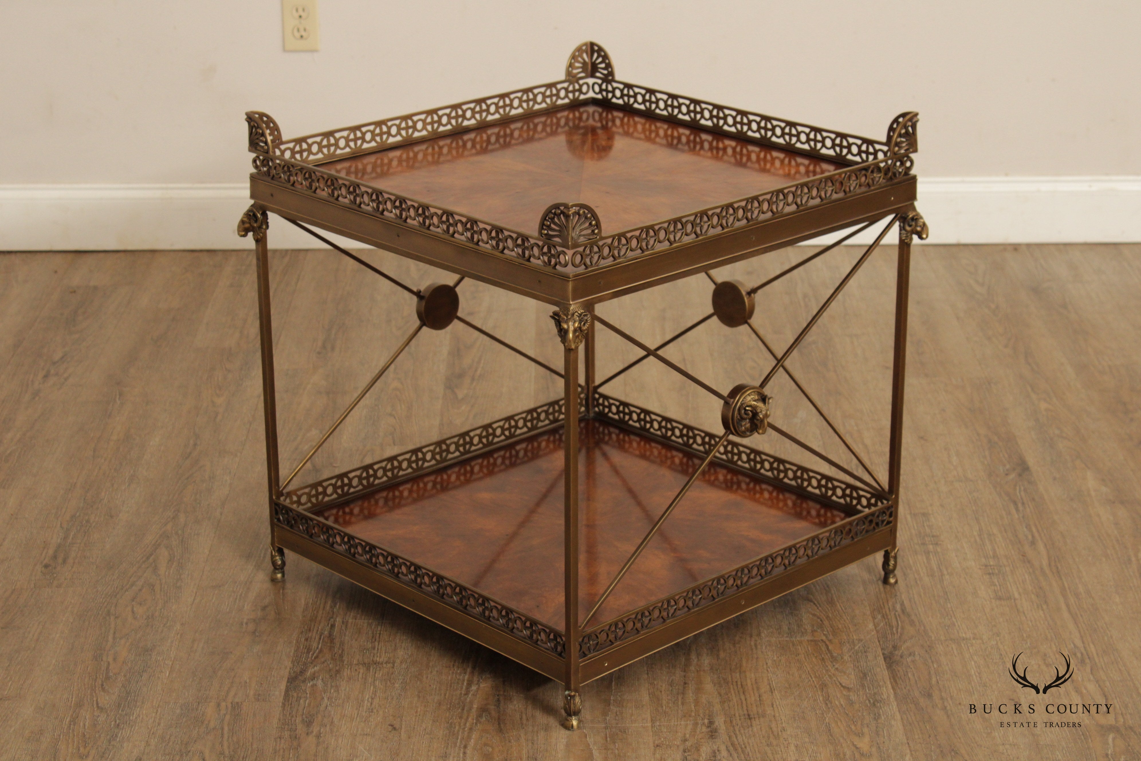 THEODORE ALEXANDER 'ALTHORP' REGENCY STYLE MAHOGANY AND BRASS TWO TIER SIDE TABLE