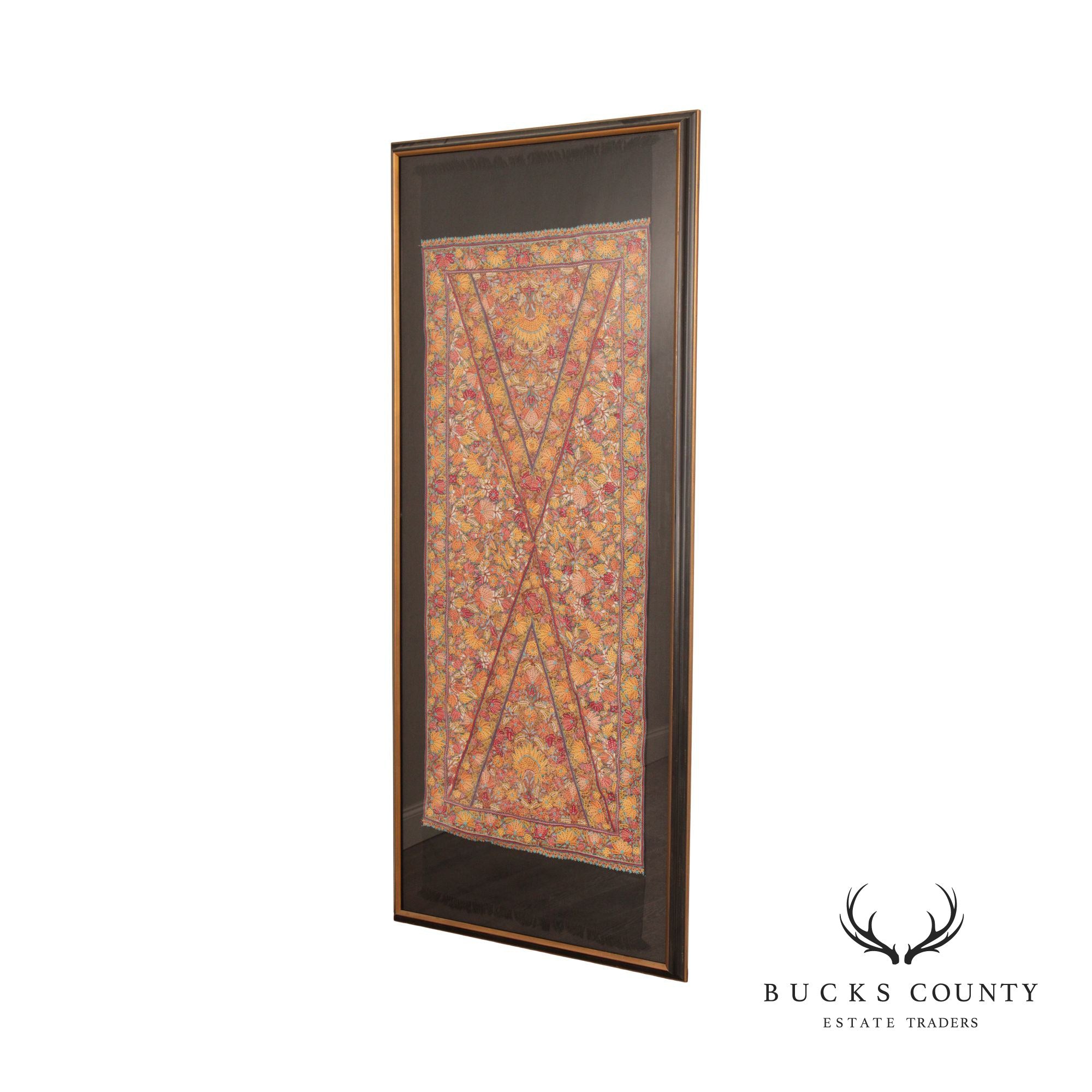 Kashmiri Style Hand Embroidered Crewel Framed Textile