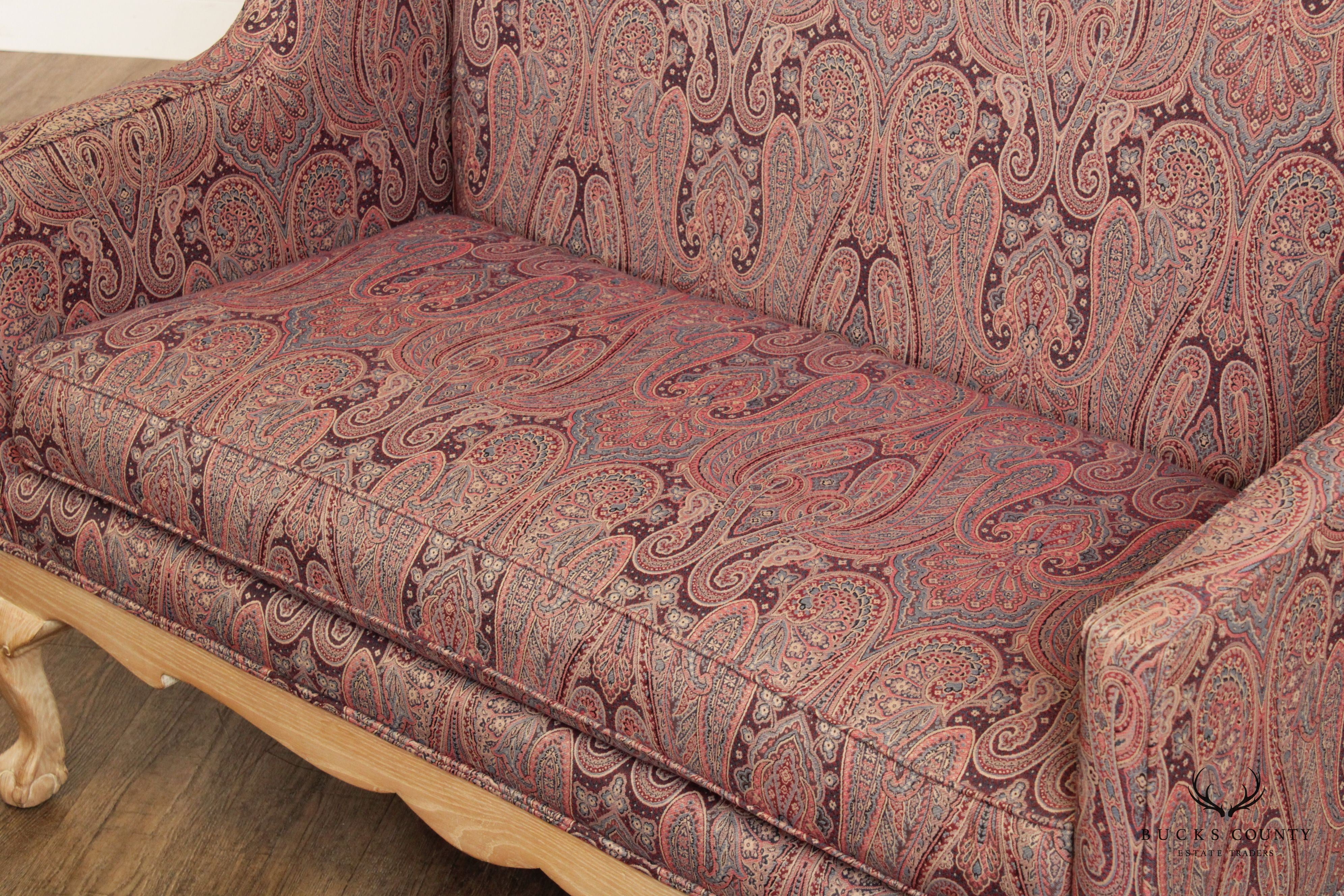 Chippendale Style Pair Custom Upholstered High-Back Settees