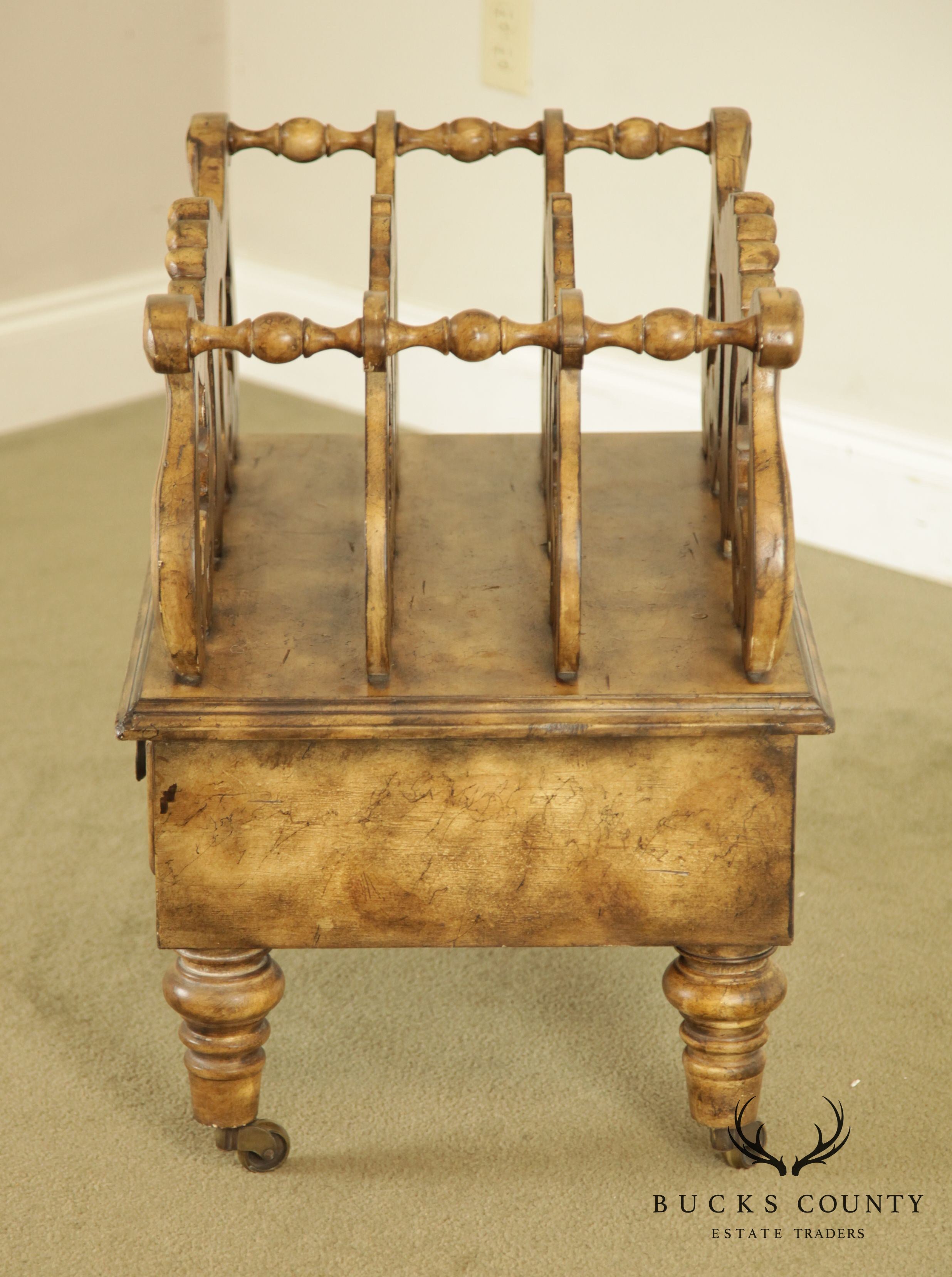Regency Style Canterbury Magazine Rack with Drawer