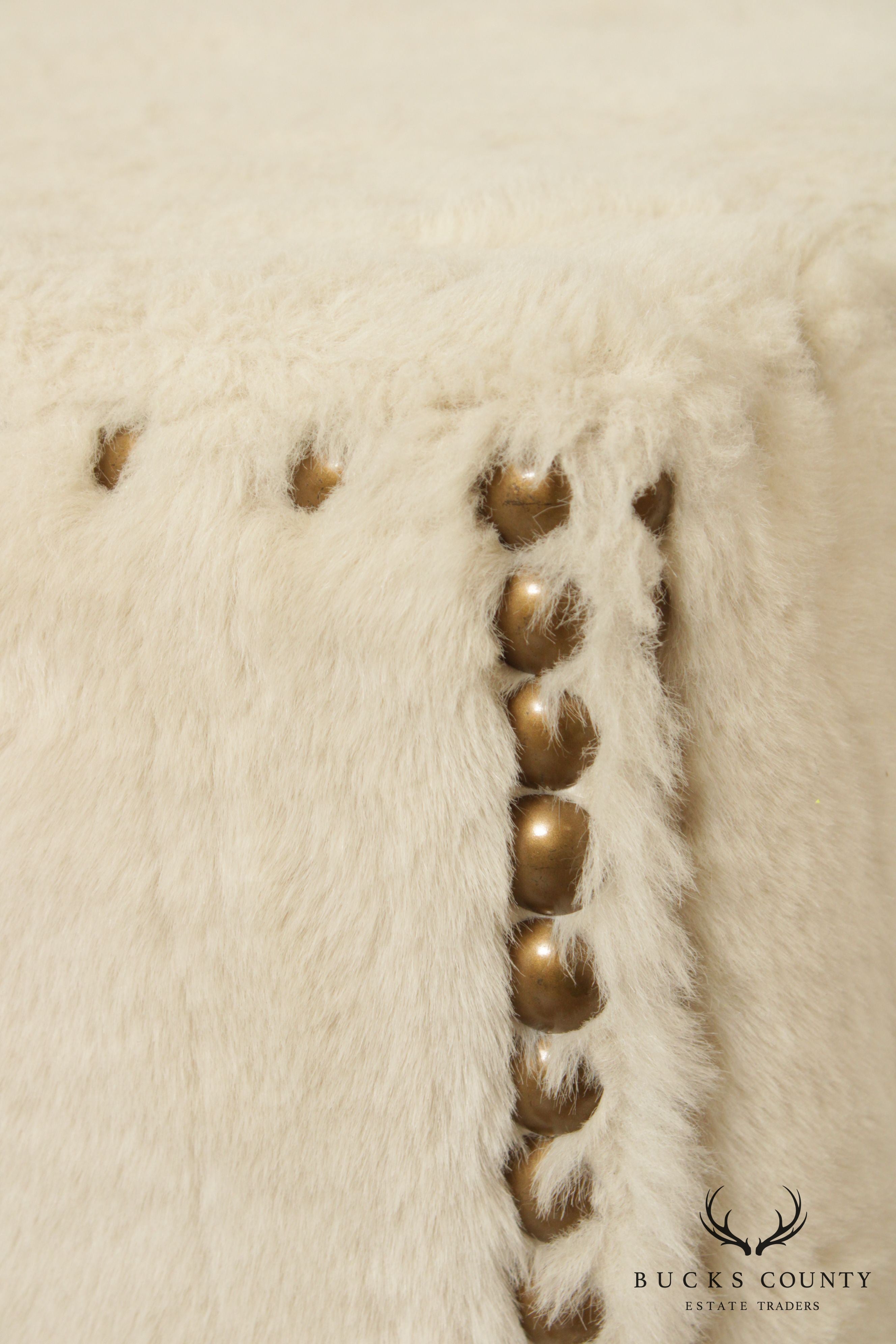 Quality White Faux Fur Large Square Cocktail Ottoman