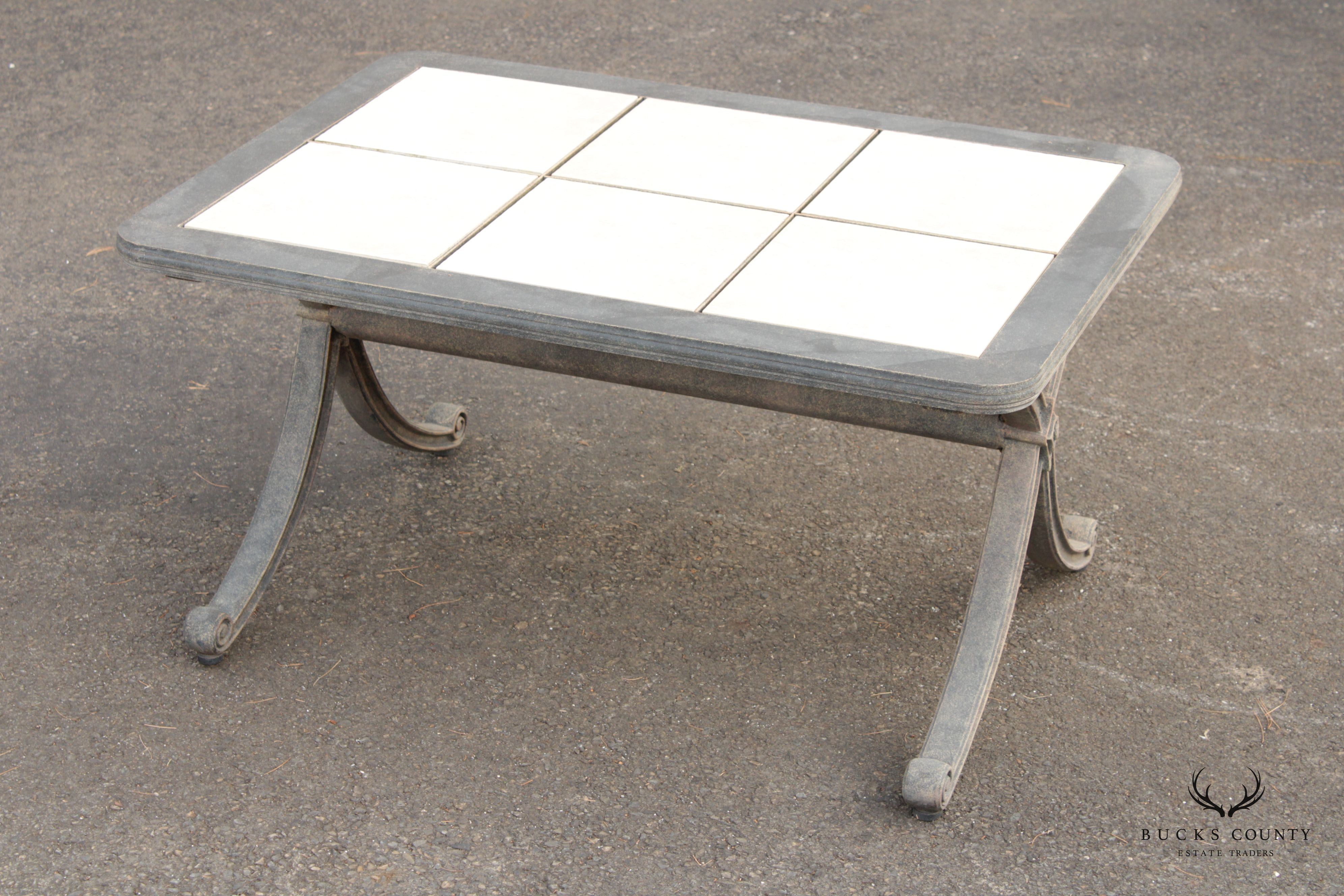 Vintage Aluminum and Tile Top Outdoor Patio Cocktail Table
