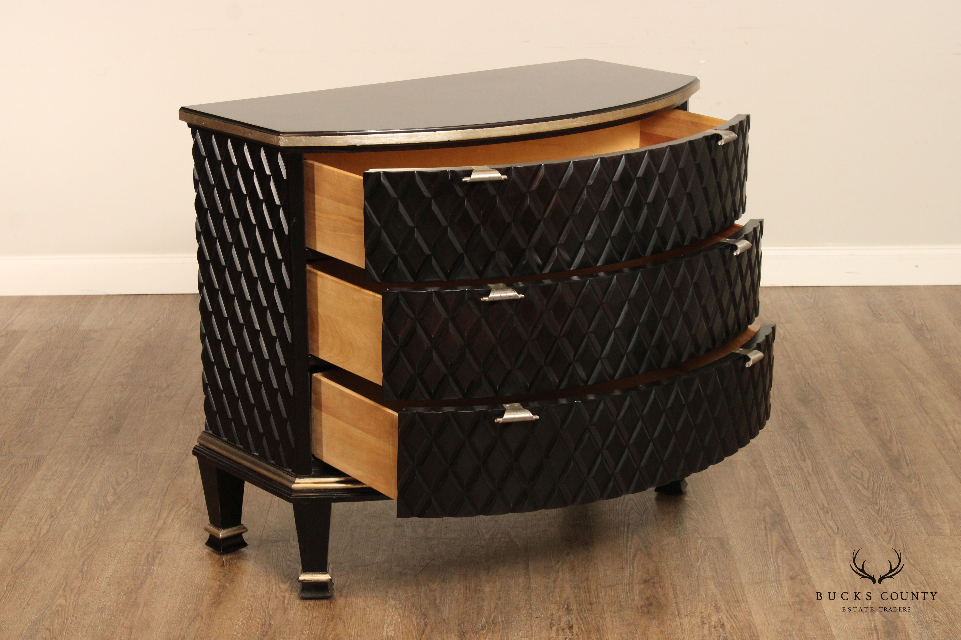Century Omni Collection Contemporary Pair of Bow Front Ebonized Chests