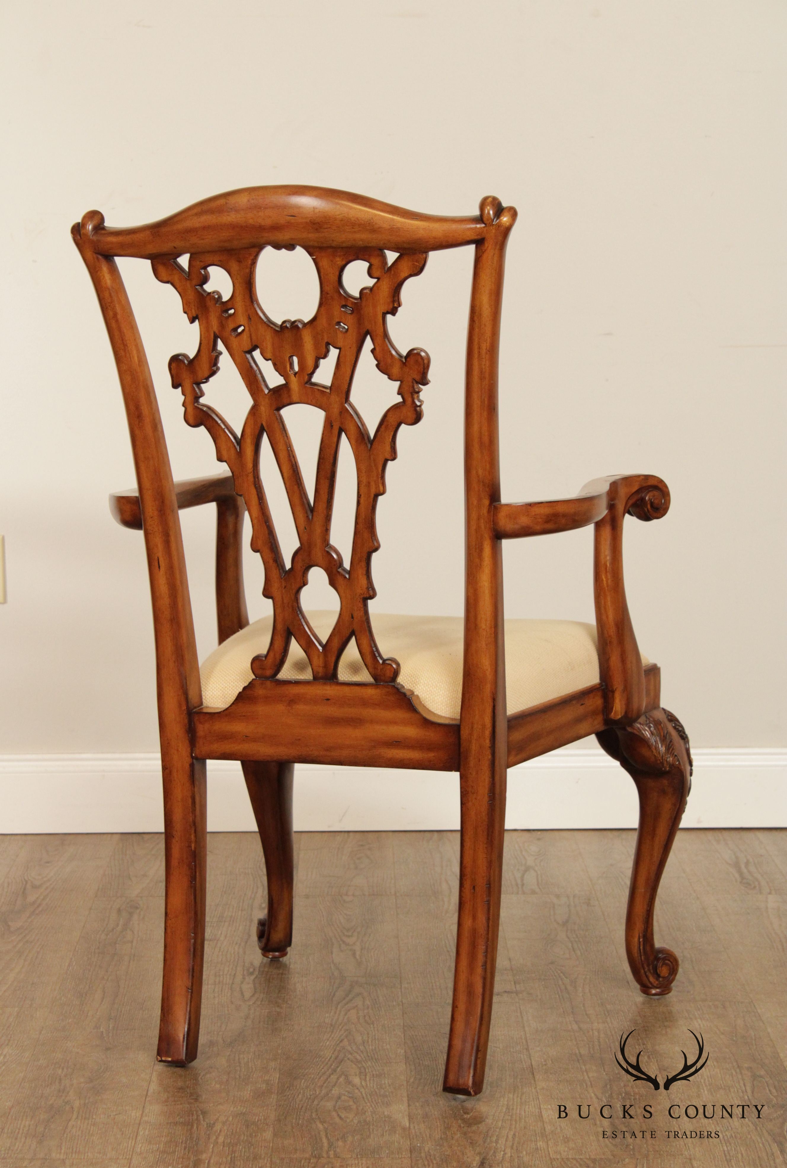 Maitland Smith Georgian Style Carved Mahogany Armchair