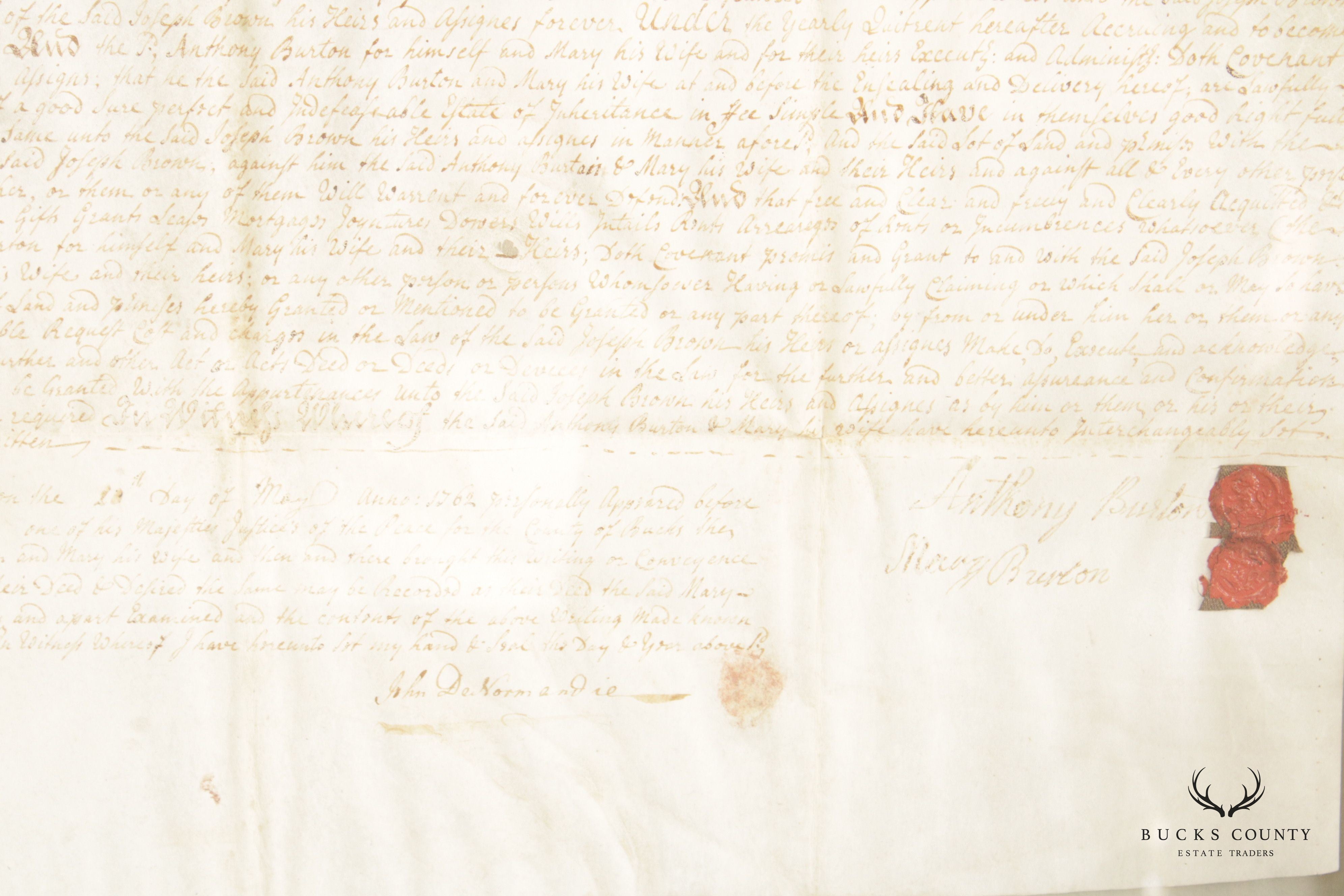 Antique 18th Century Bucks County PA Indenture Deed, Custom Framed
