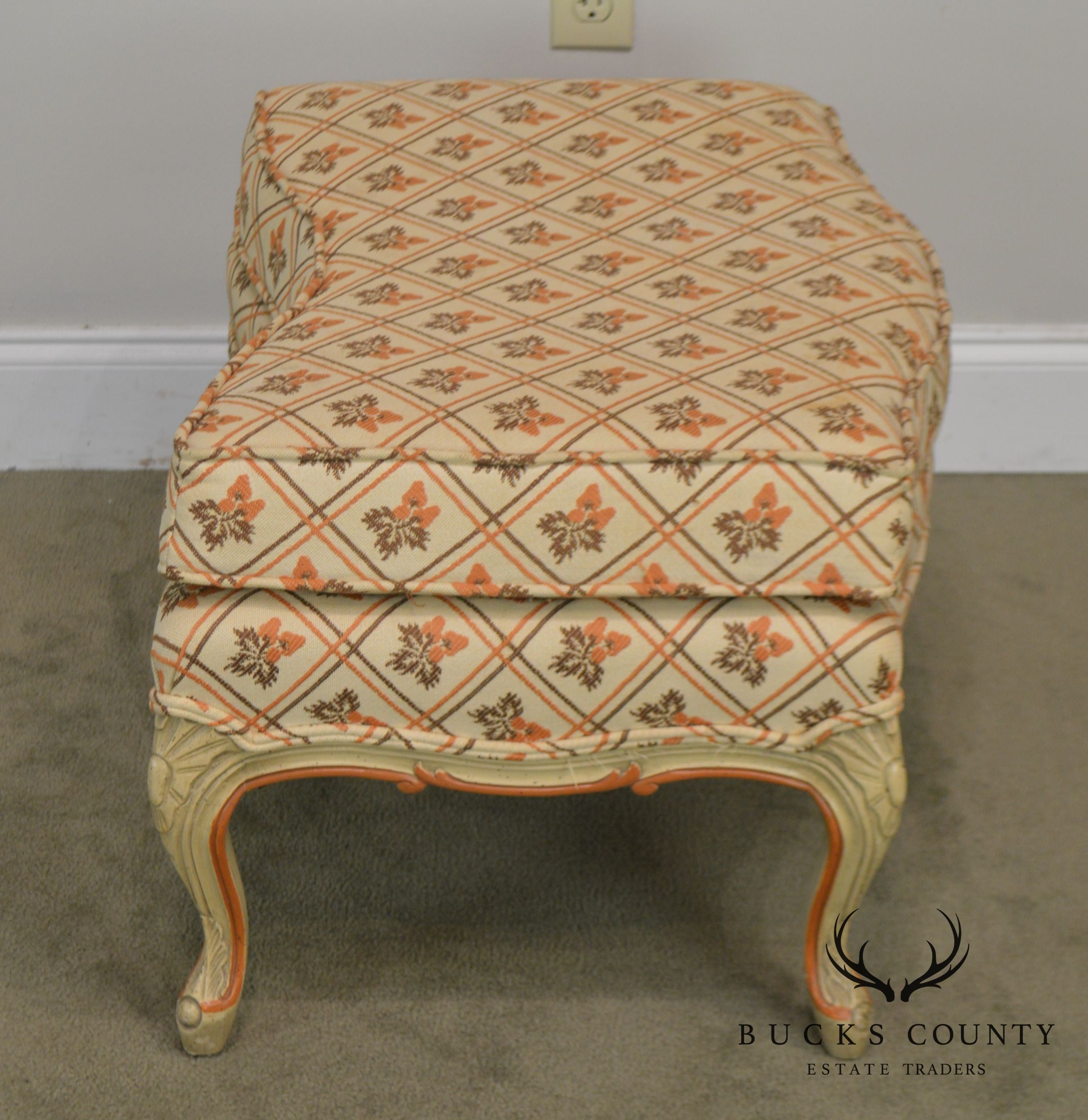 French Louis XV Style Vintage 1960's Paint Frame Bergere Chair with Ottoman