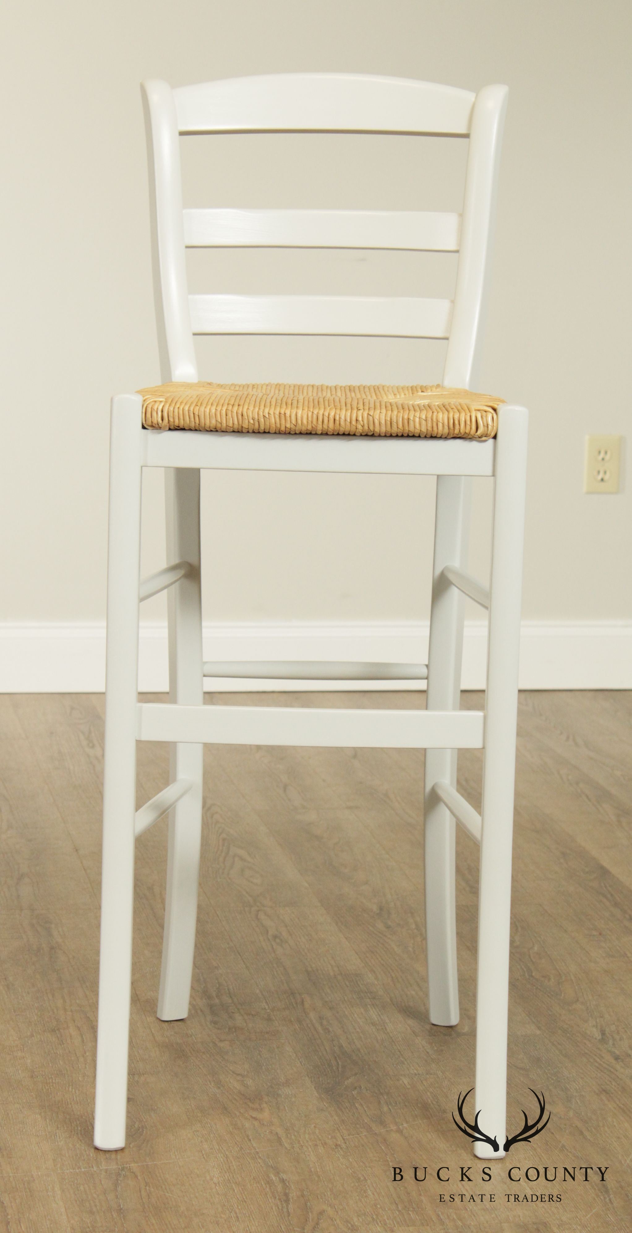 French Country Style Set 5 Painted Rush Seat Barstools