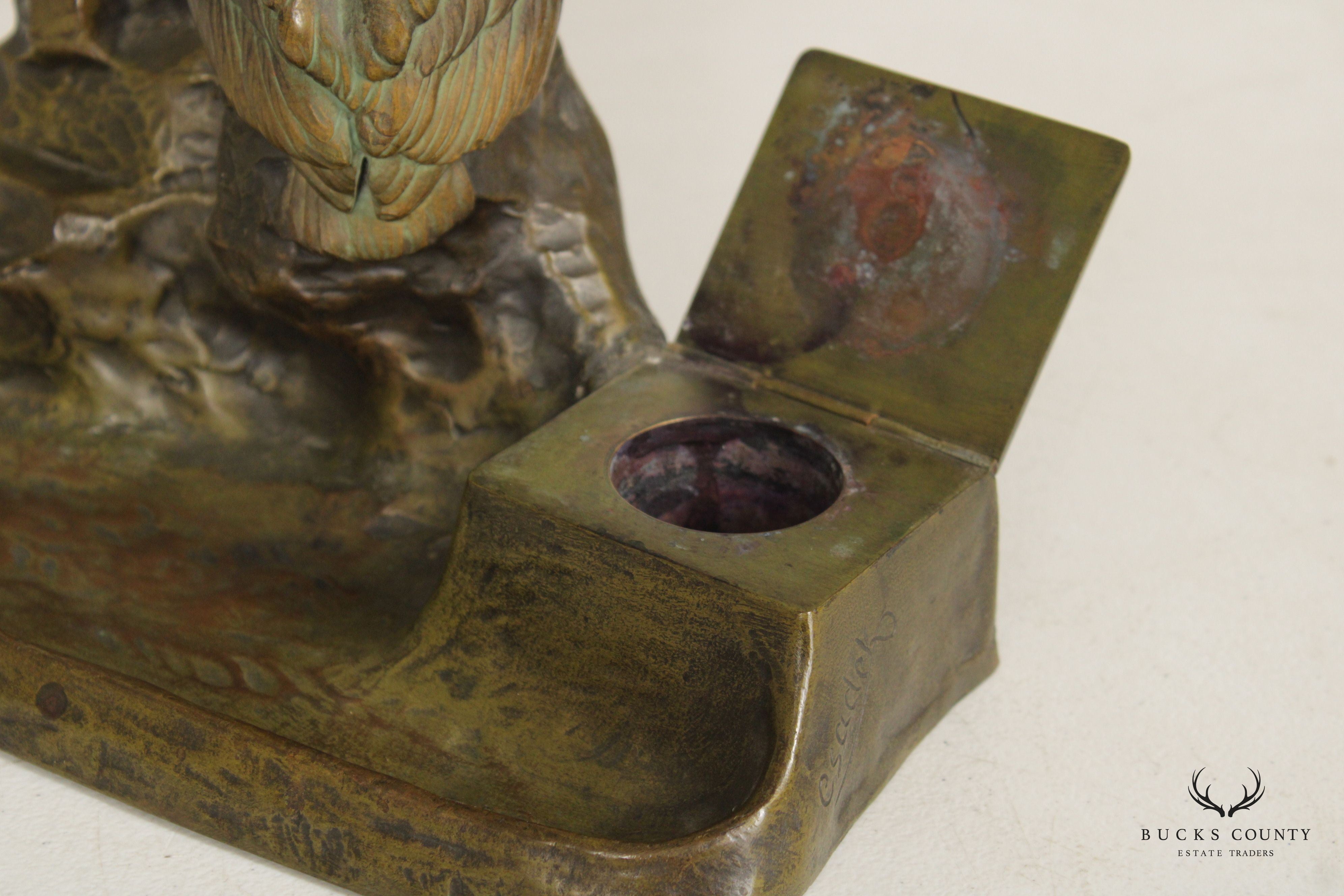 Antique Austrian Sculptural Condor Bronze Inkwell