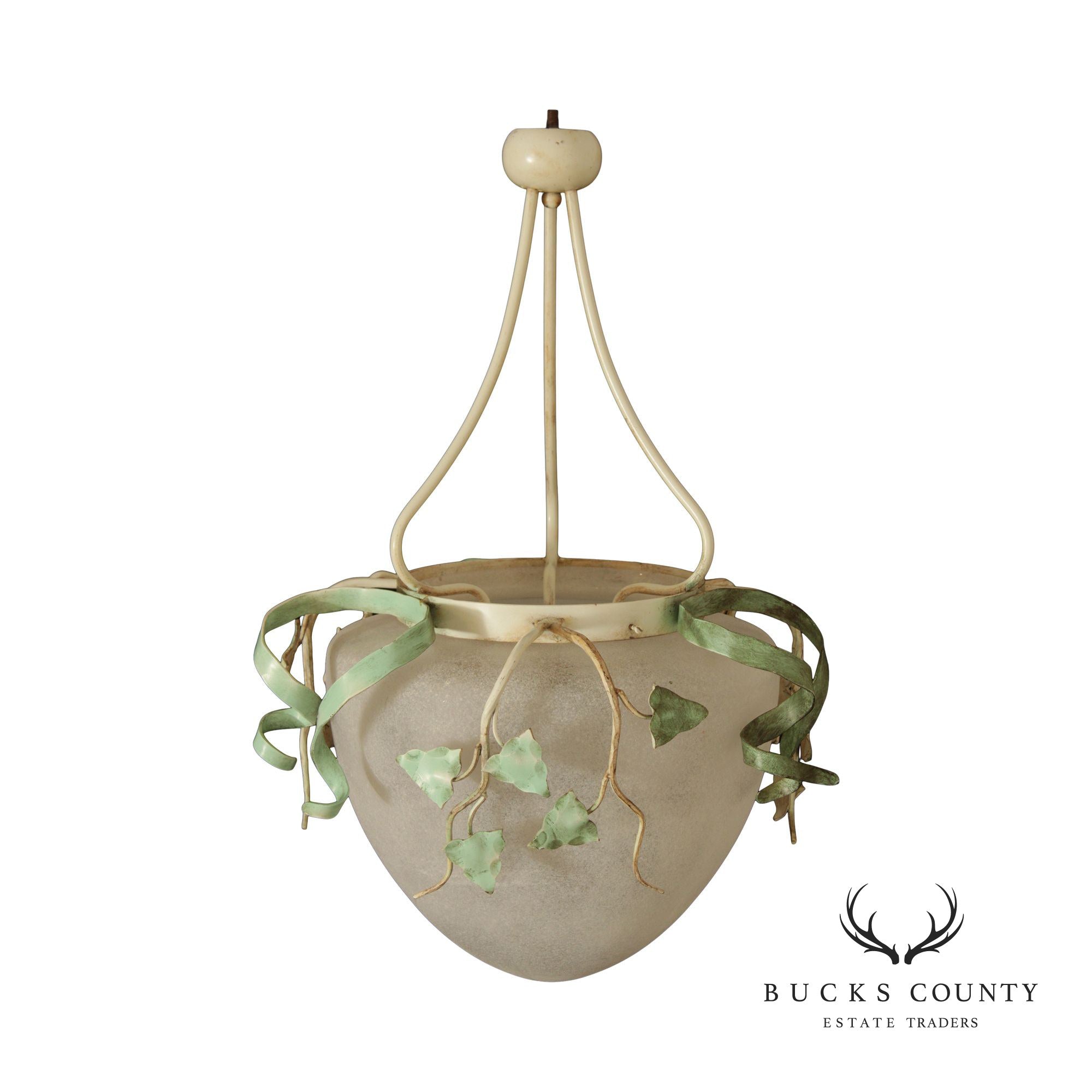 Tuscan Style Frosted Glass Tole Ware Chandelier