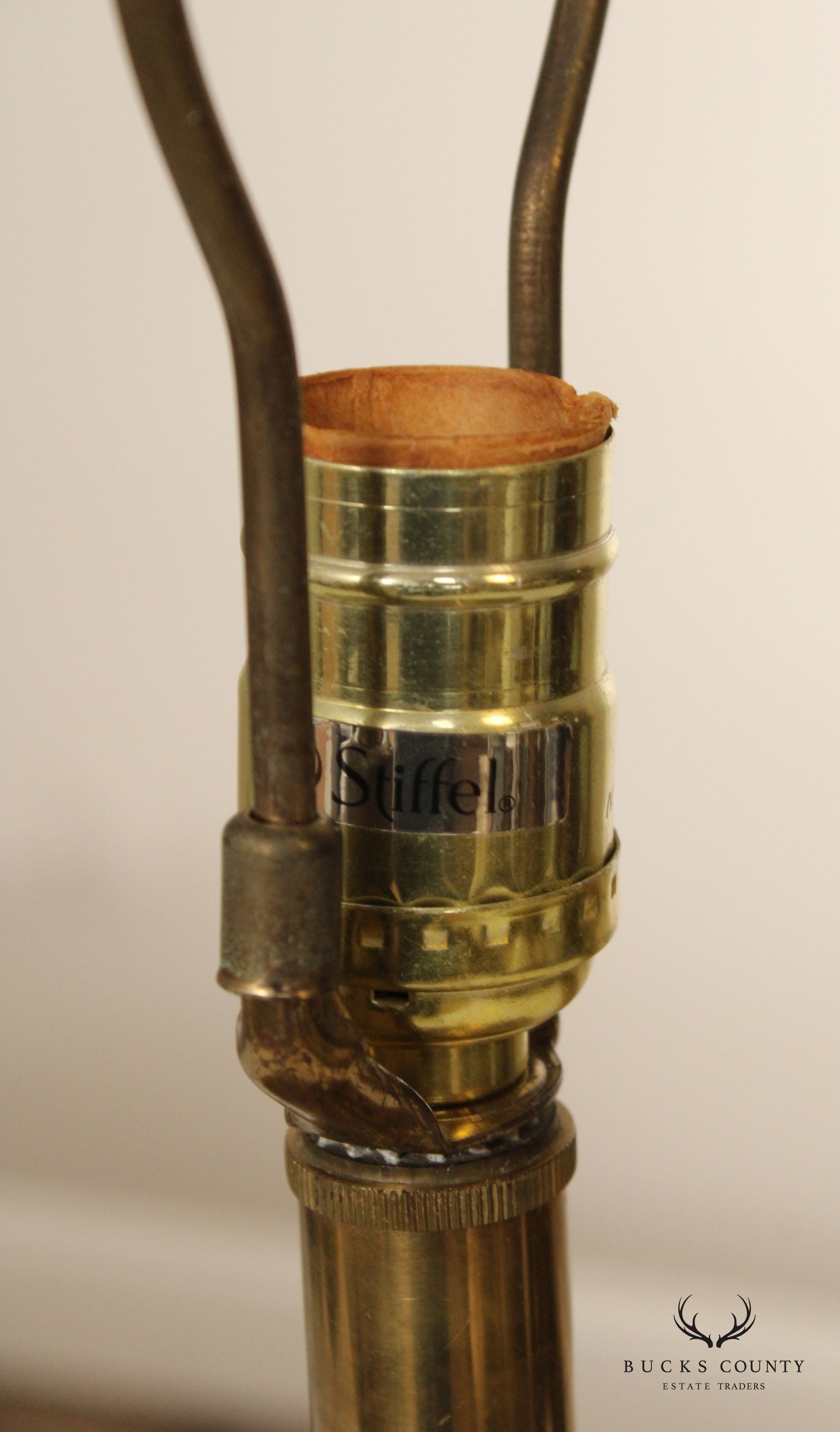 STIFFEL BRASS AND CERAMIC PAIR OF VINTAGE HEXAGONAL TABLE LAMPS