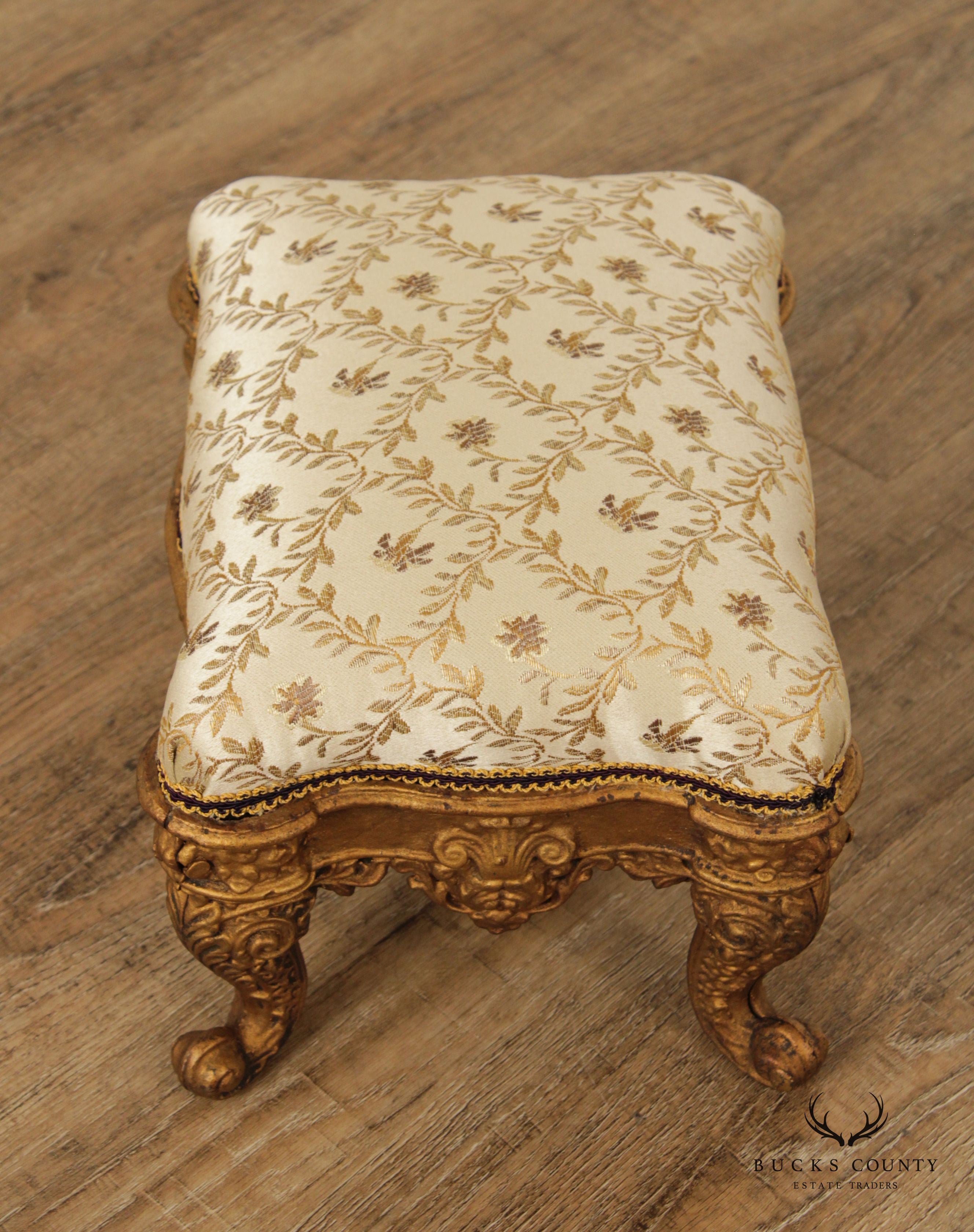 Antique Victorian Cast Iron Gilt Rococo Style Footstool