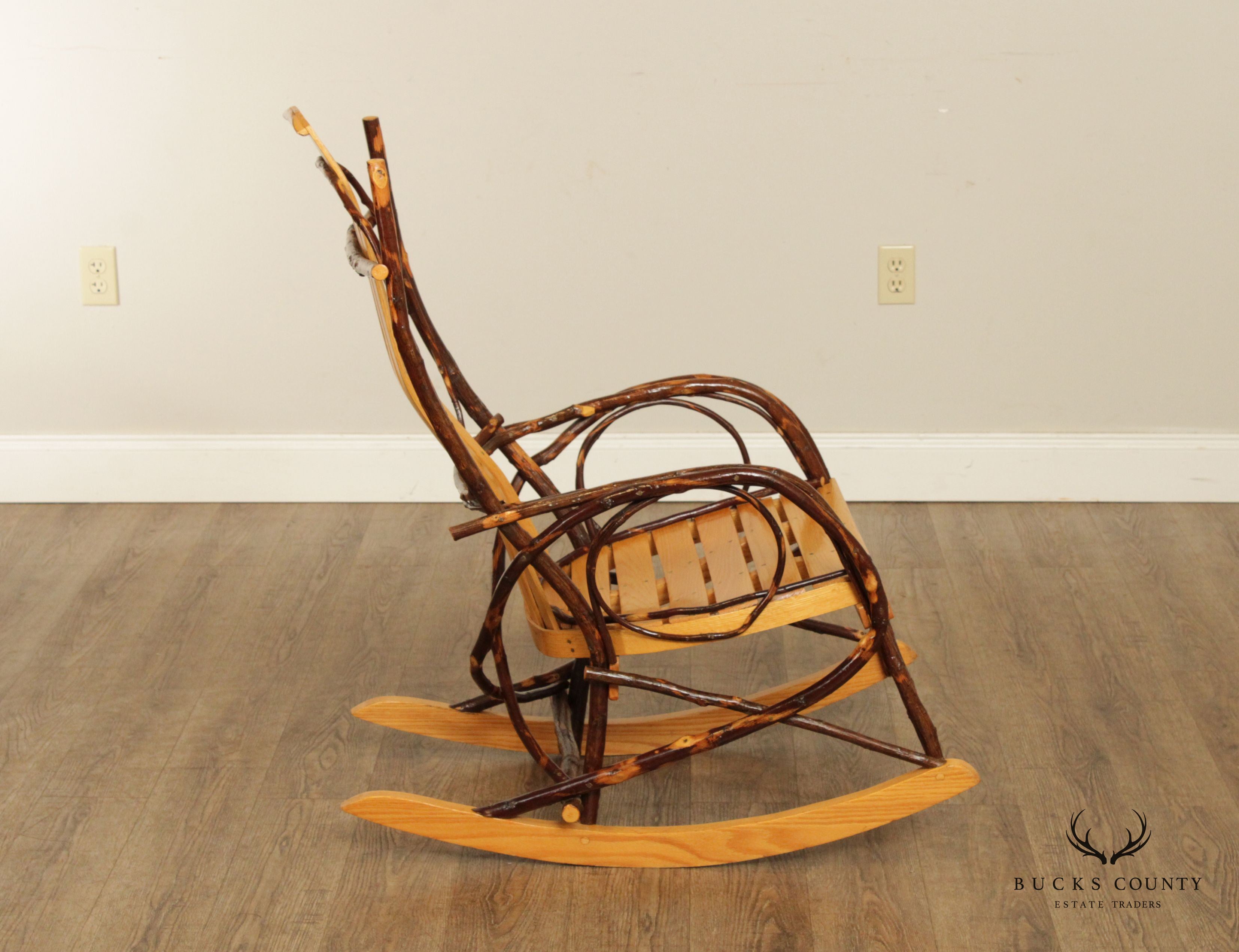 Amish Adirondack Style Oak and Bent Hickory Rocker