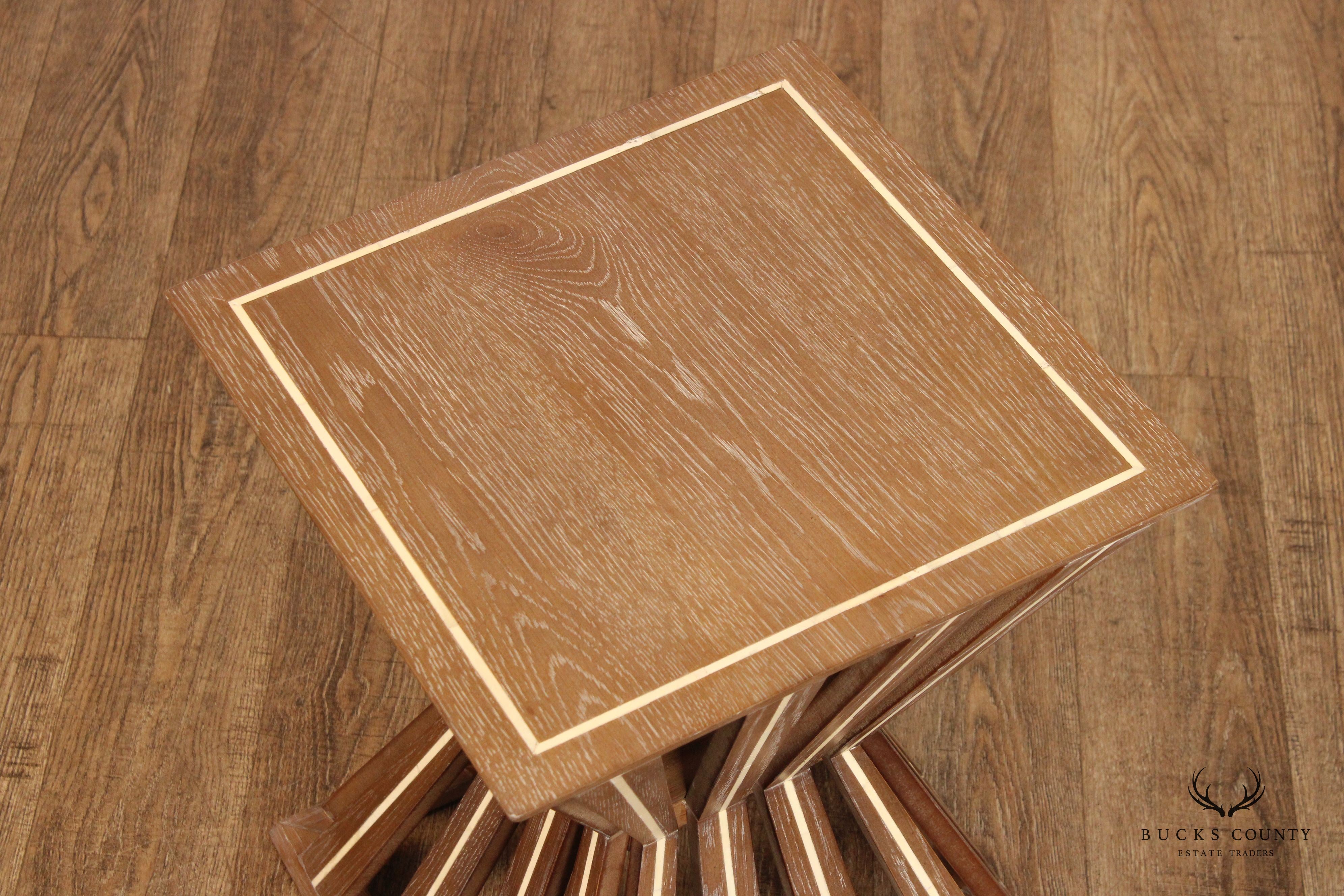 Contemporary Geometric Inlaid Oak Side Table