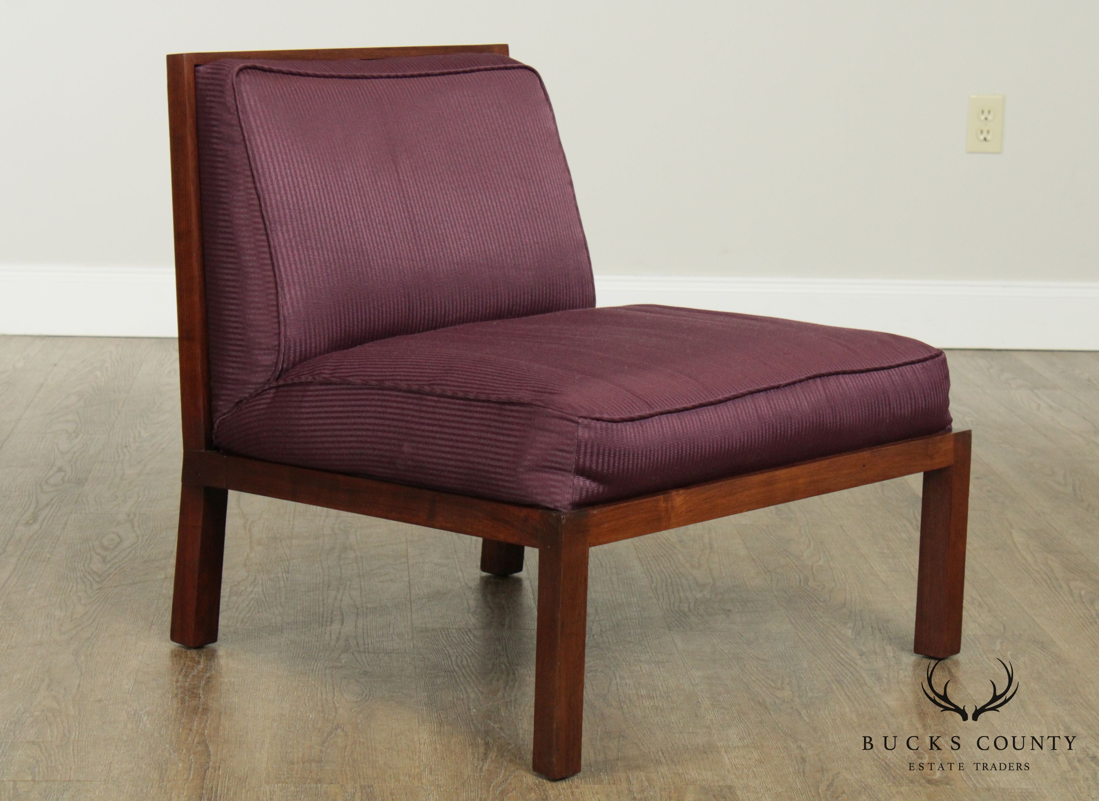 Baker Michael Taylor Mid Century Modern Walnut Slipper Chair