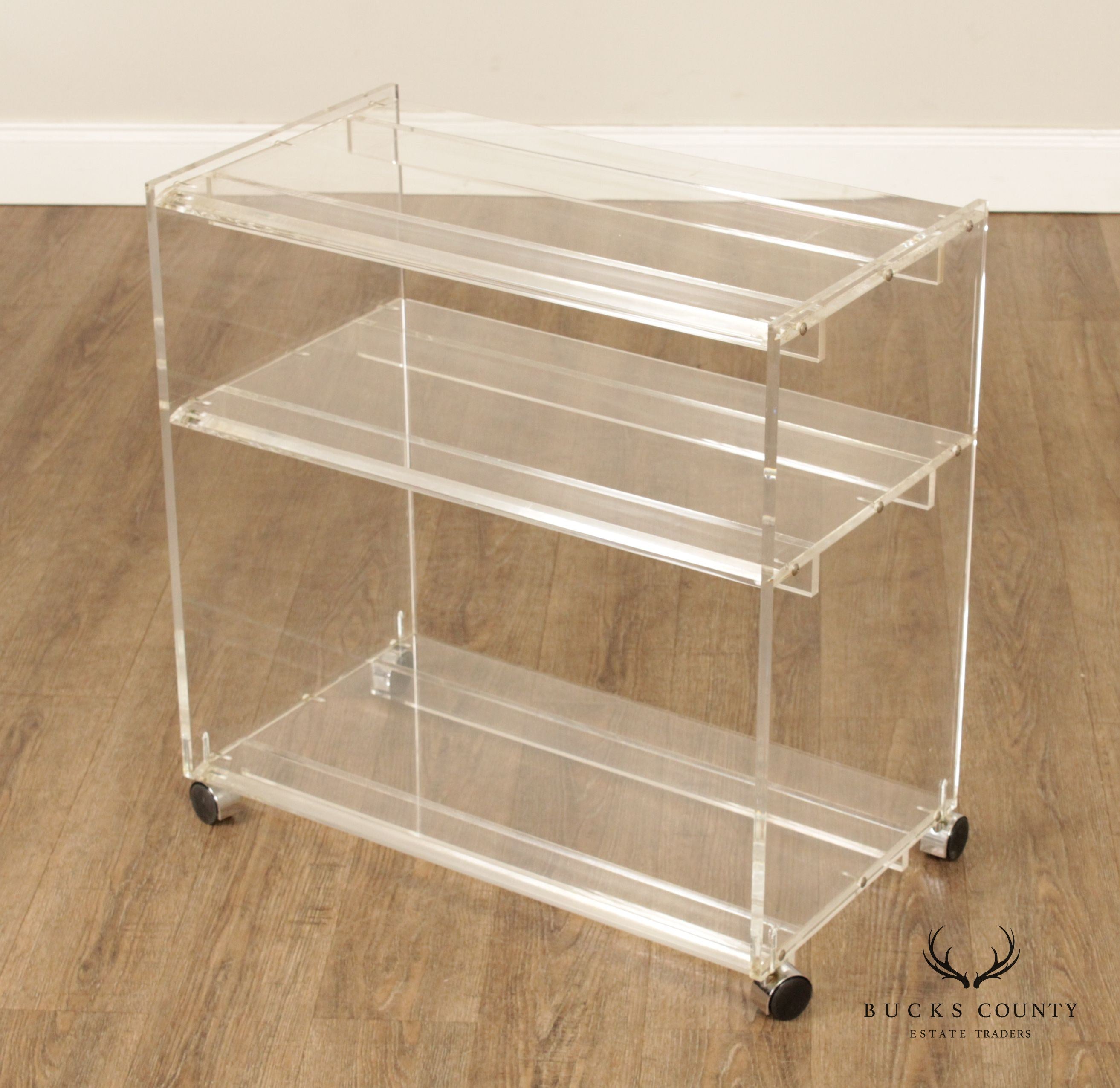 Mid Century Modern Lucite 3-Tier Serving Bar Cart