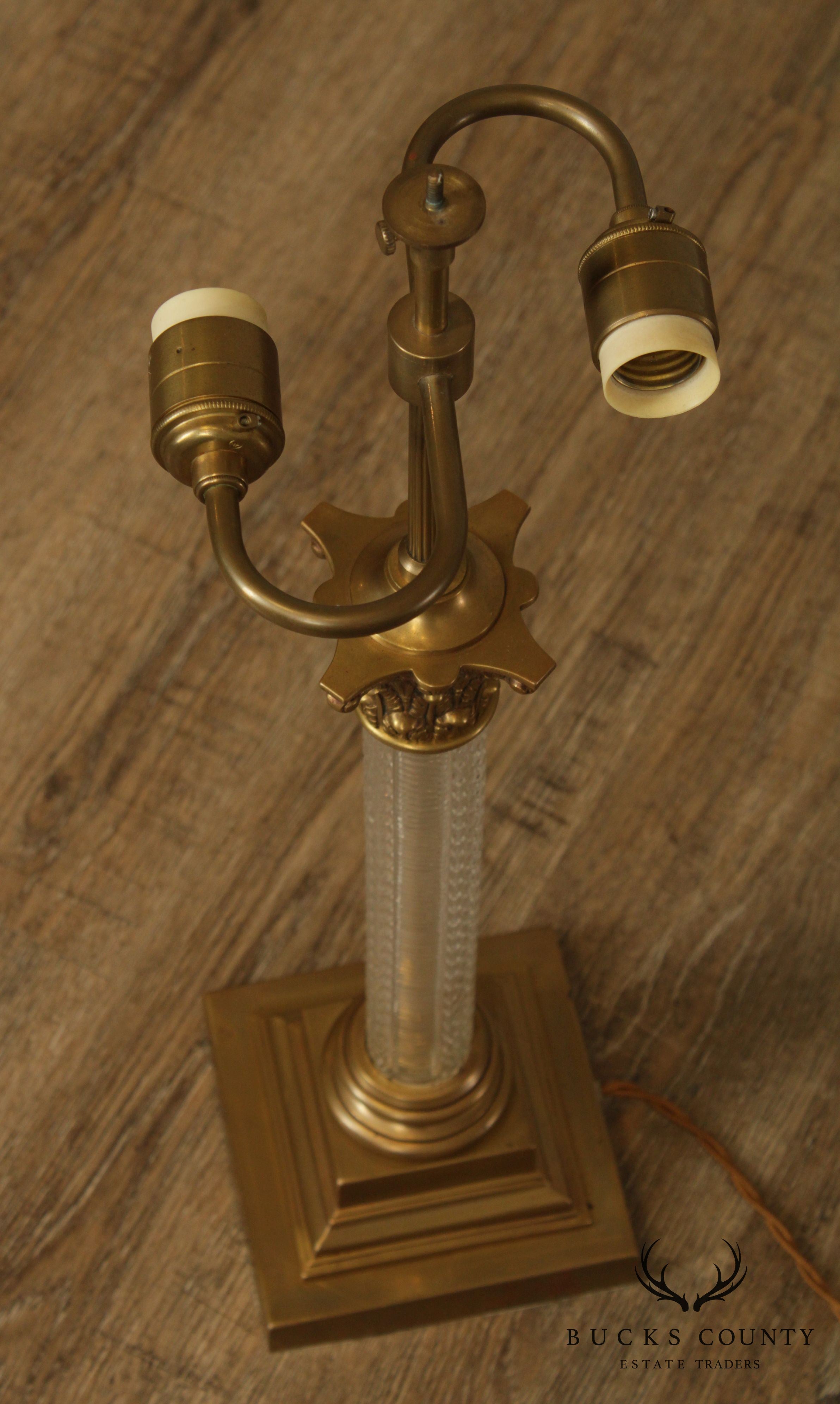 Vintage Cut Crystal Coronthian Column Table Lamp