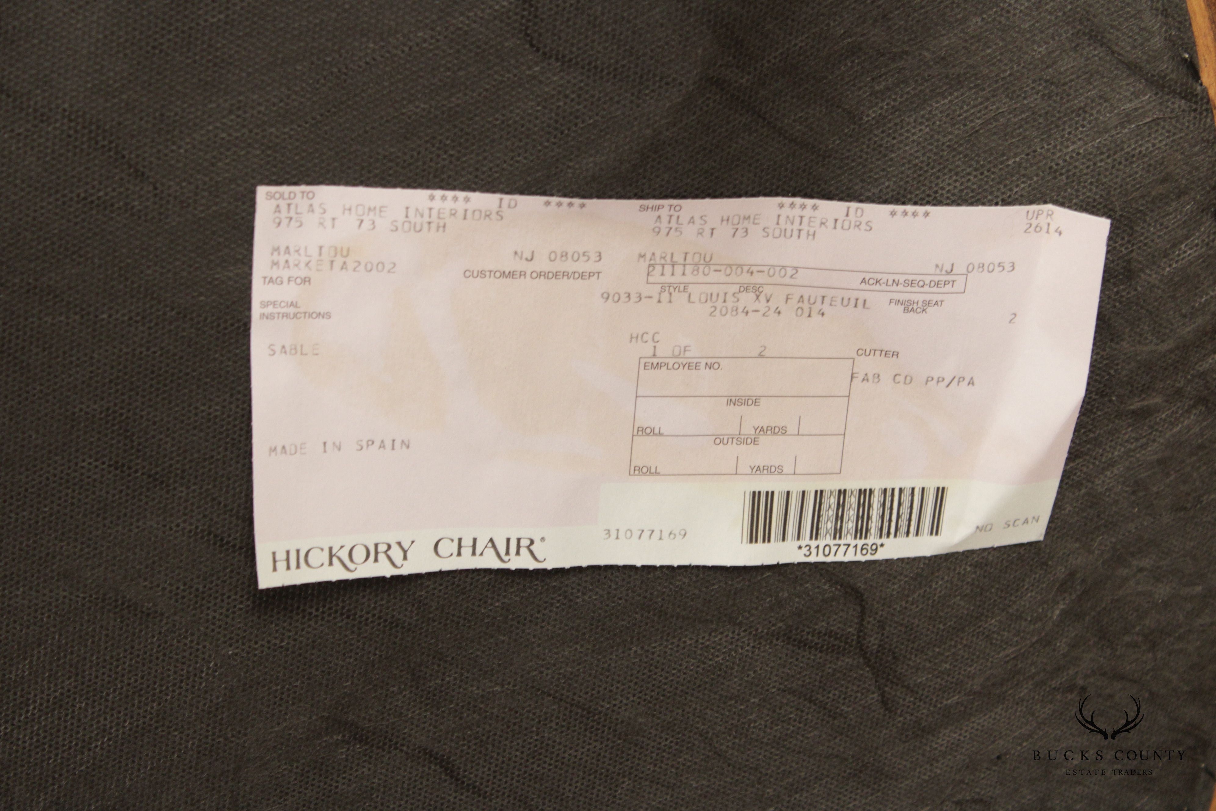 Hickory Chair French Louis XV Style Pair of Fauteuil Armchairs