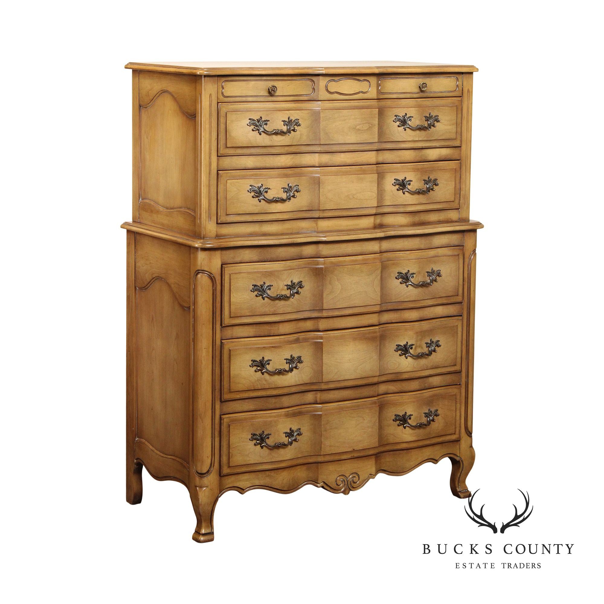 Fancher Vintage French Provincial Style Fruitwood Tall Chest