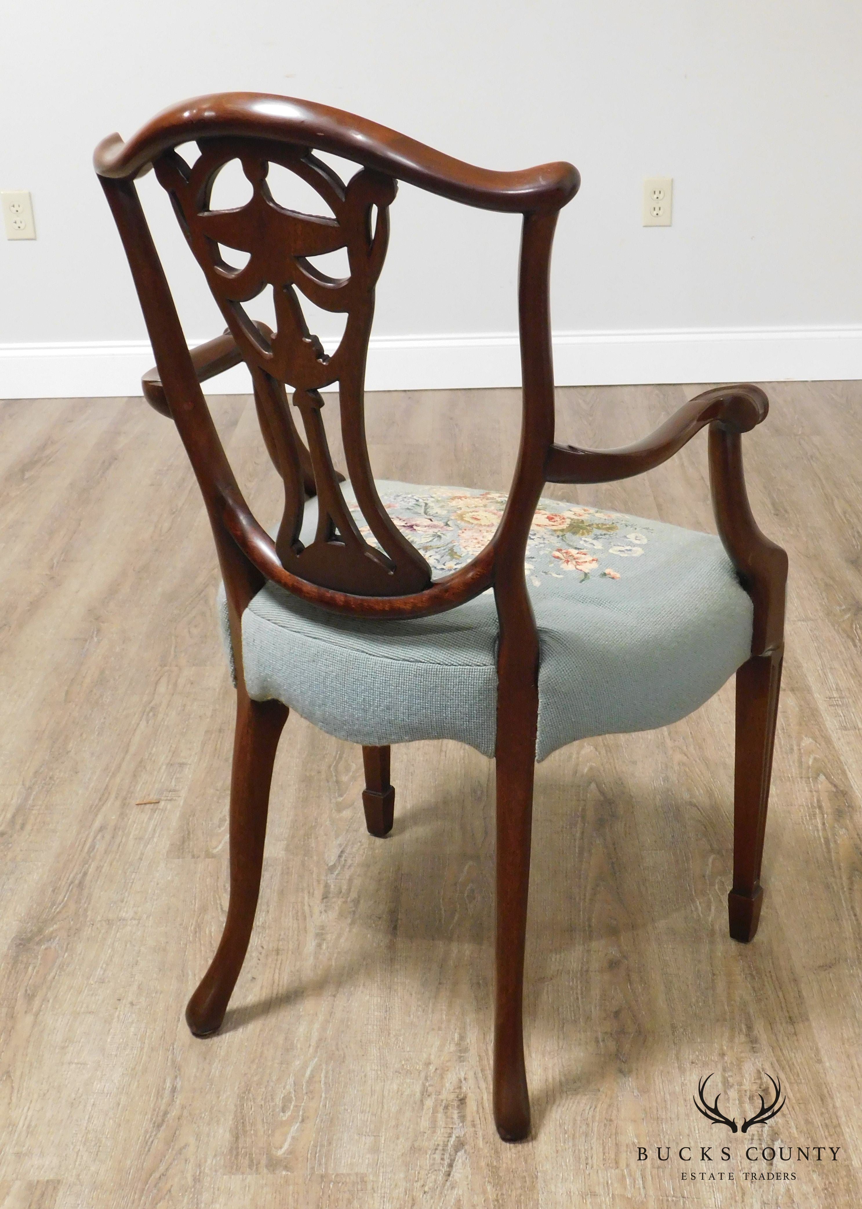 Hepplewhite Style Vintage Custom Quality Mahogany Armchair