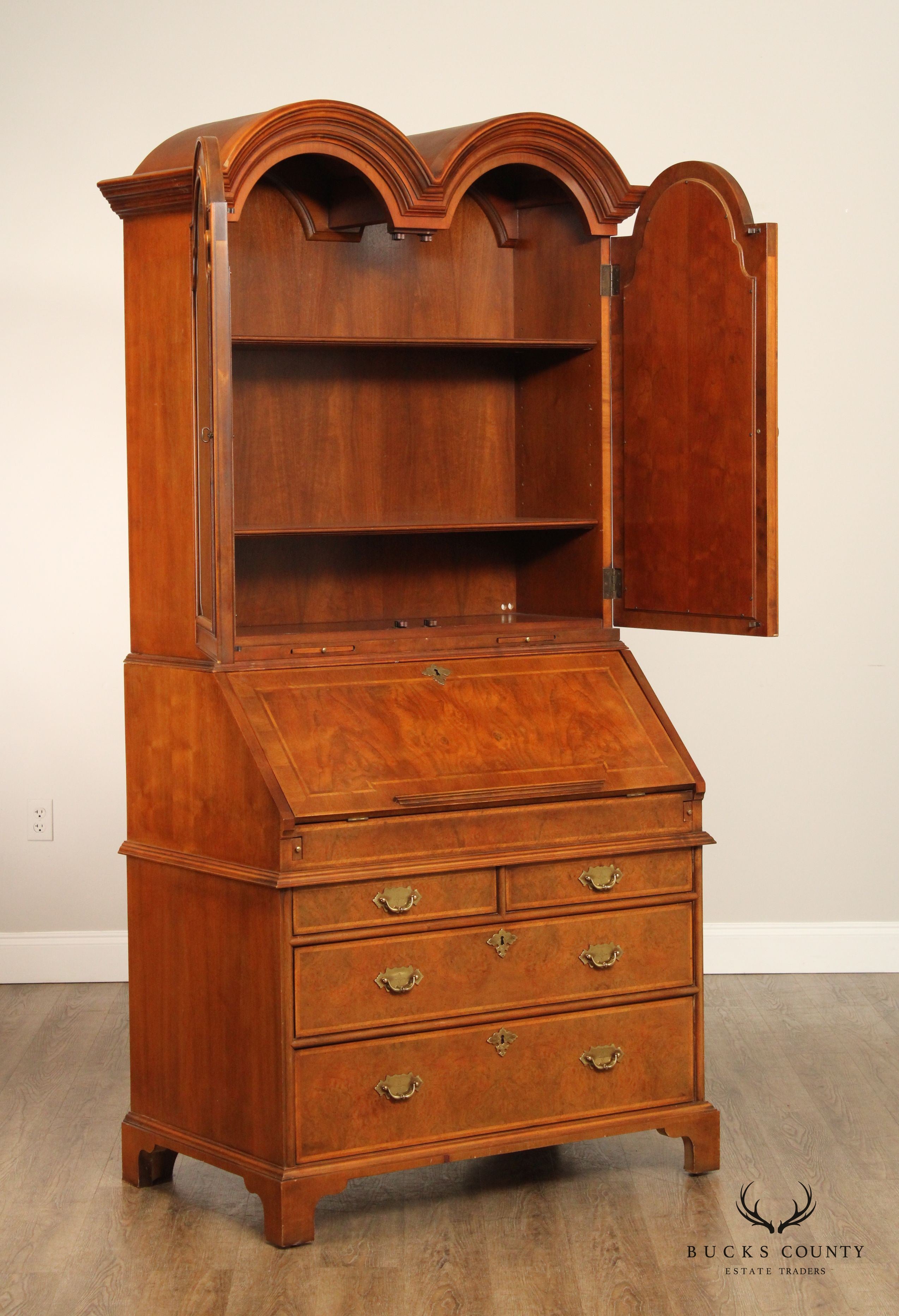 Century 'The British National Trust Collection' Double Bonnet Walnut Secretary Desk