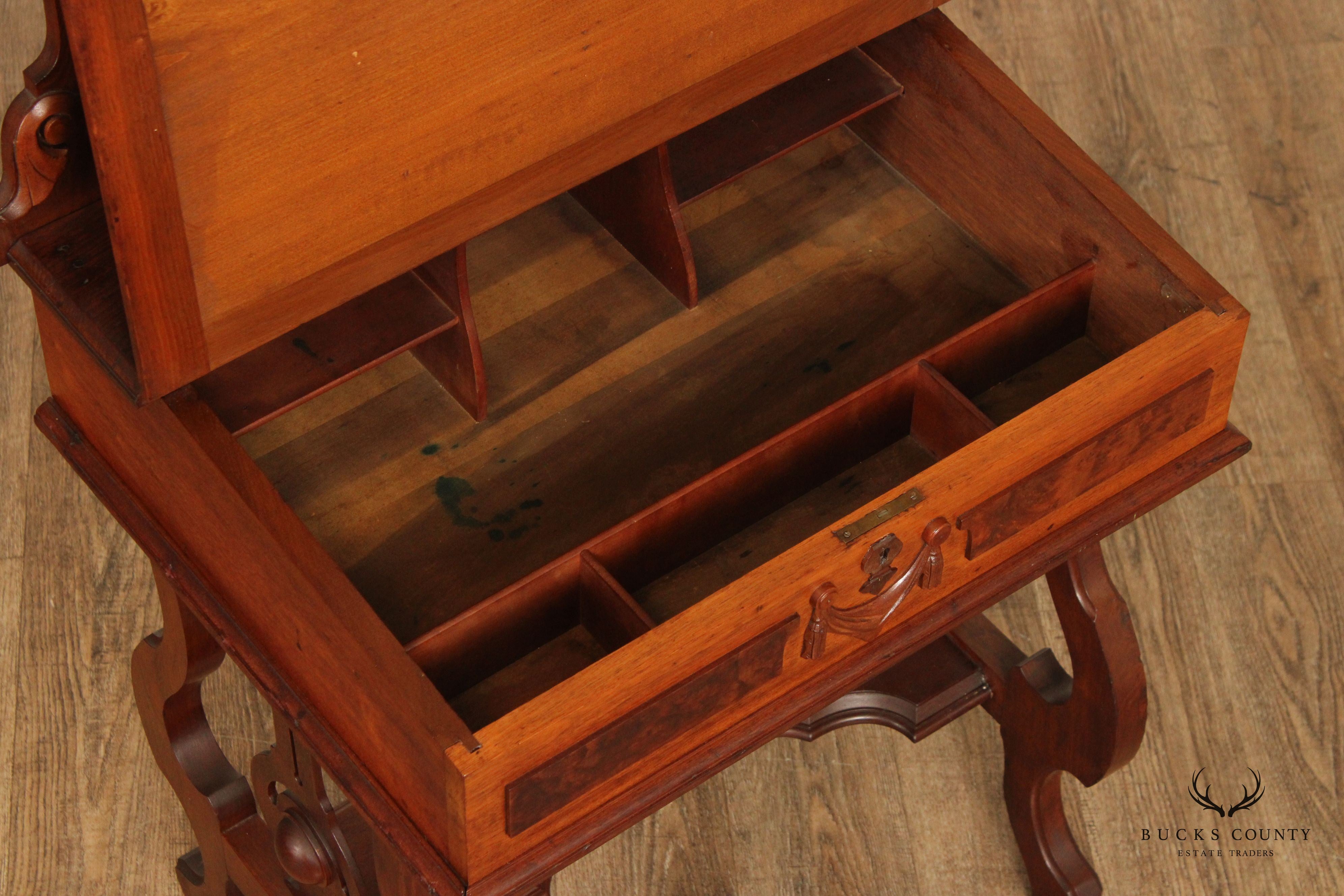 Antique Victorian Carved Walnut Secretary Desk
