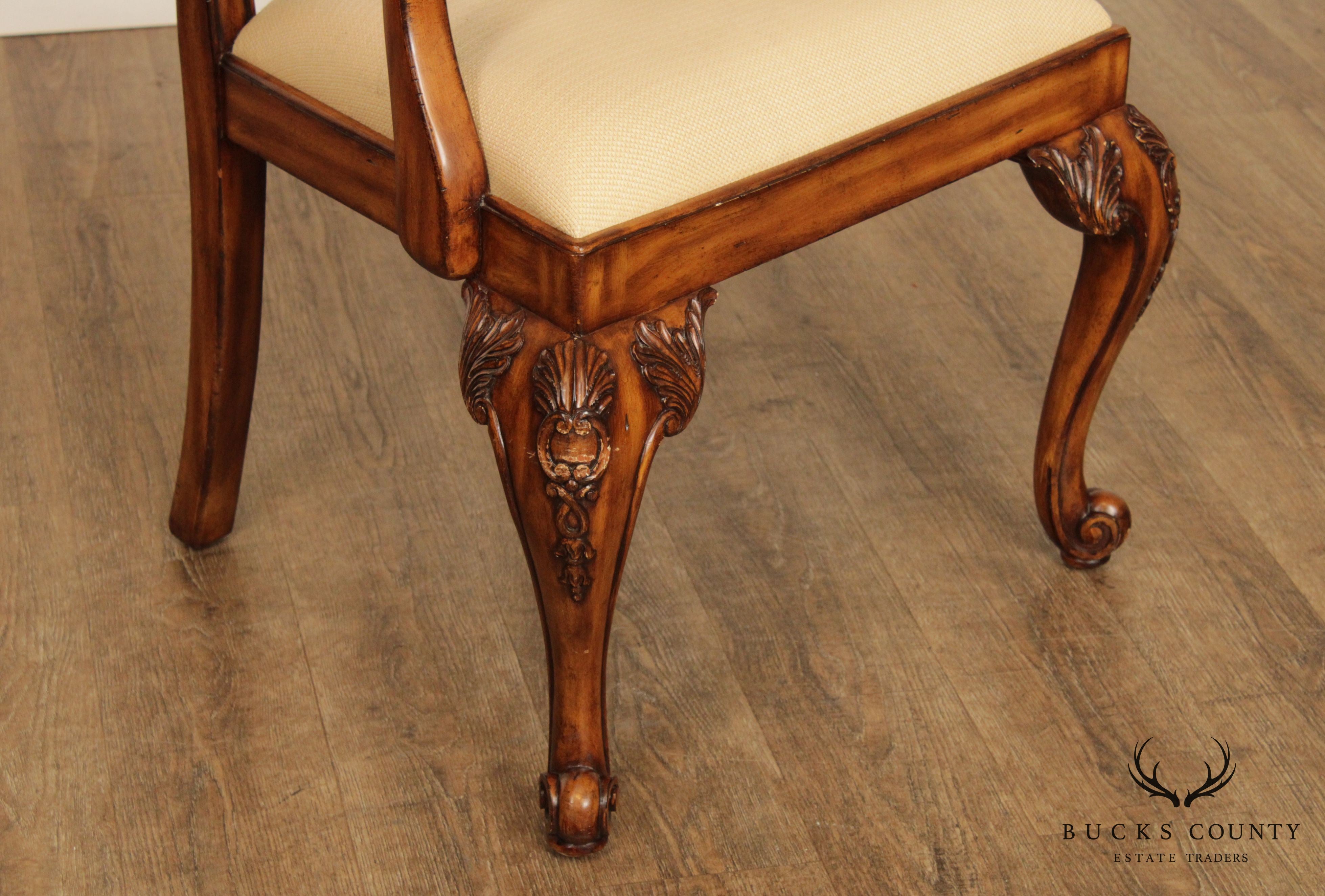 Maitland Smith Georgian Style Carved Mahogany Armchair