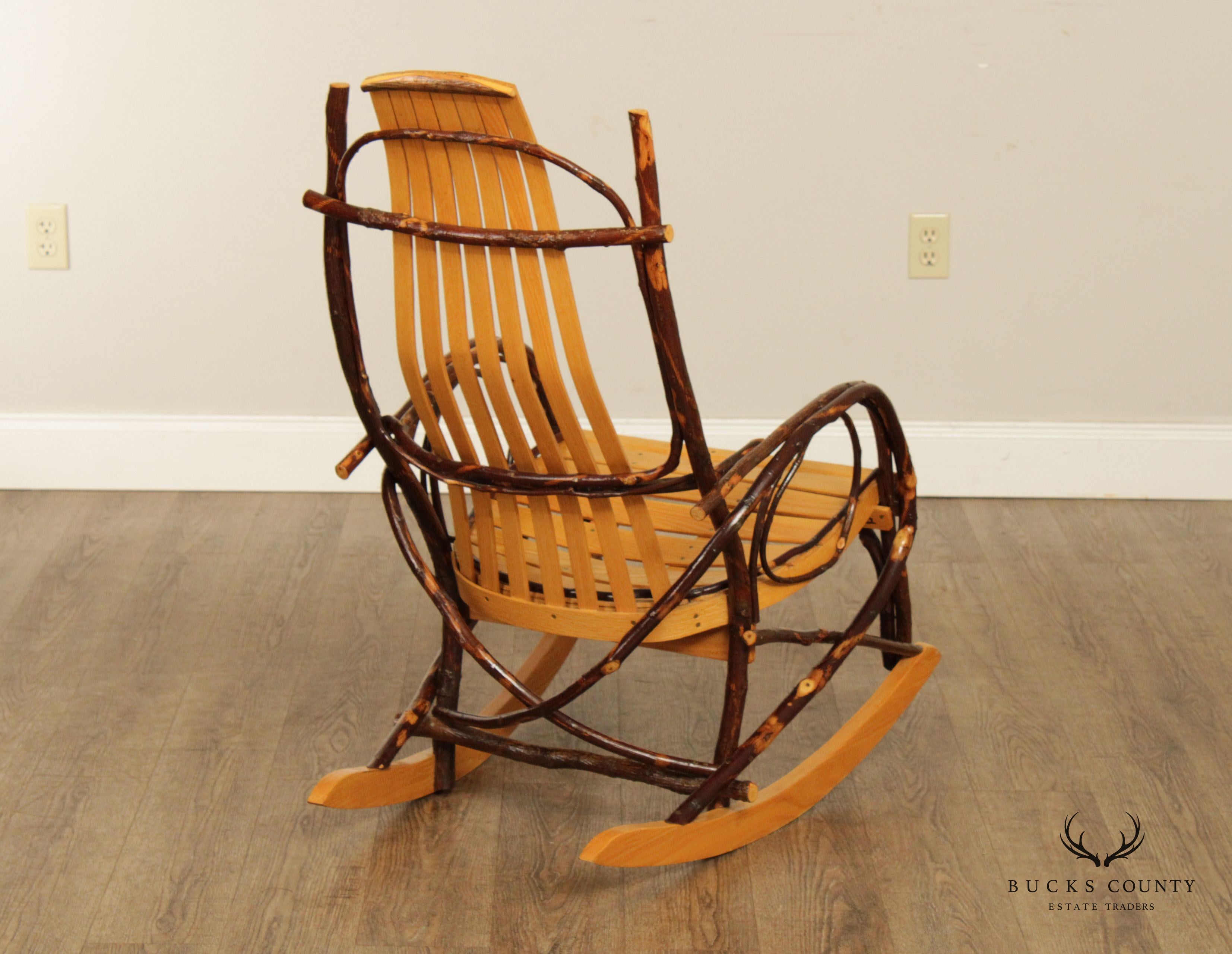 Amish Adirondack Style Oak and Bent Hickory Rocker
