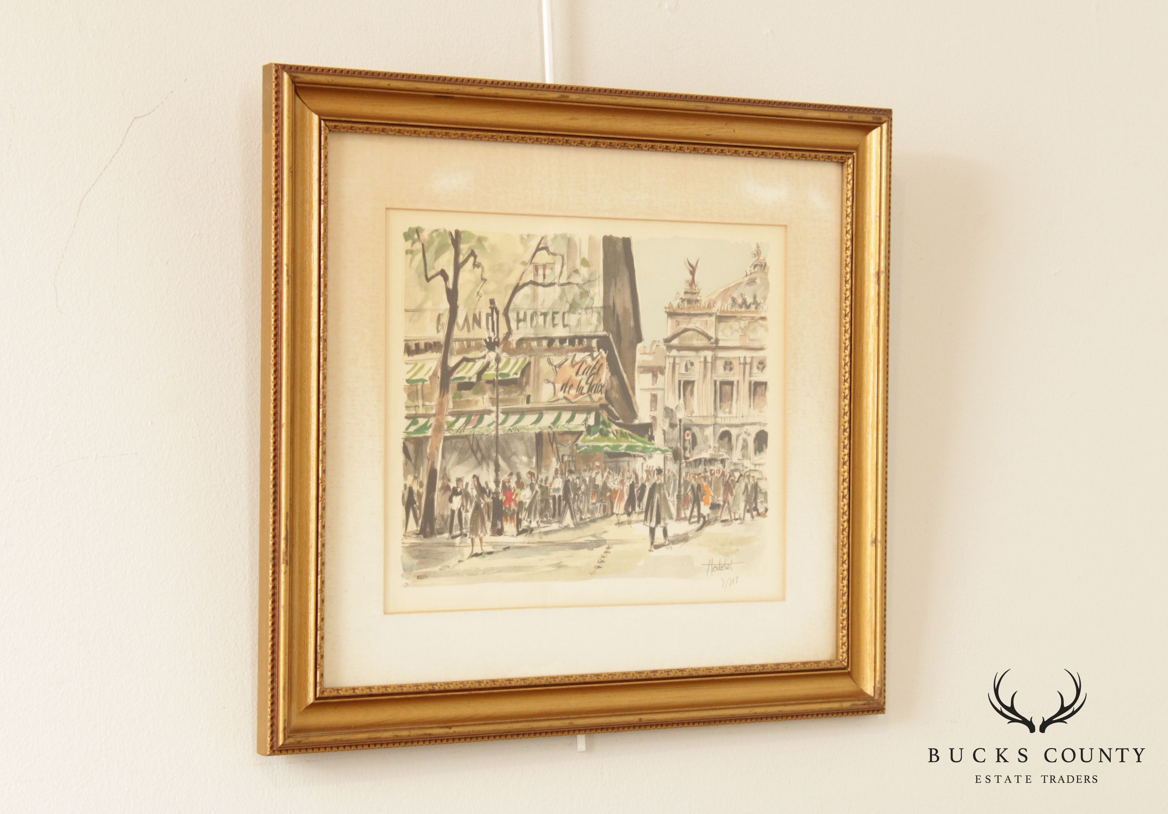 Franz Herbelot Parisian Cafe Street Scene Lithograph