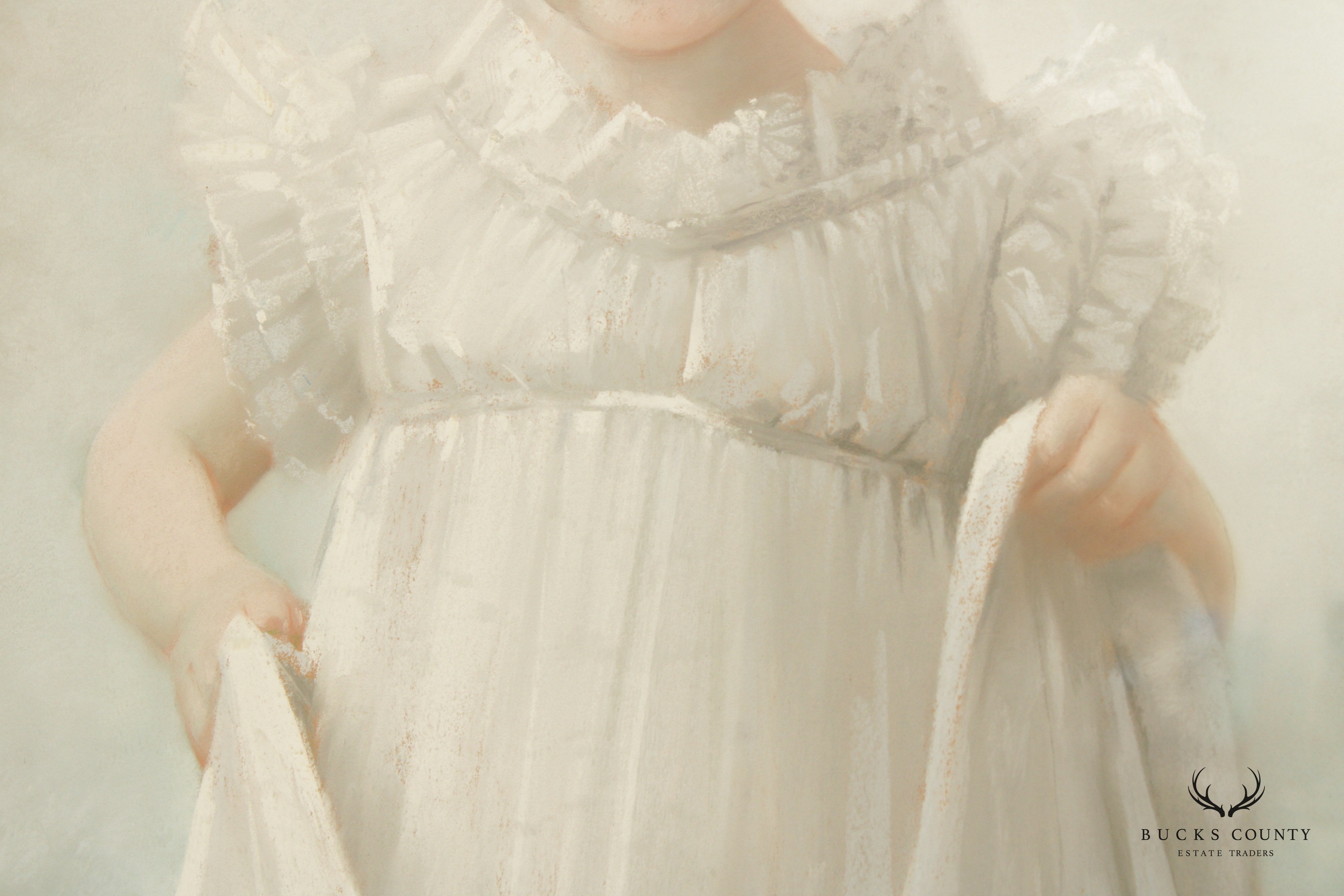 Antique 19th C. American Portrait Young Girl Pastel Drawing, By Daniel Shepard