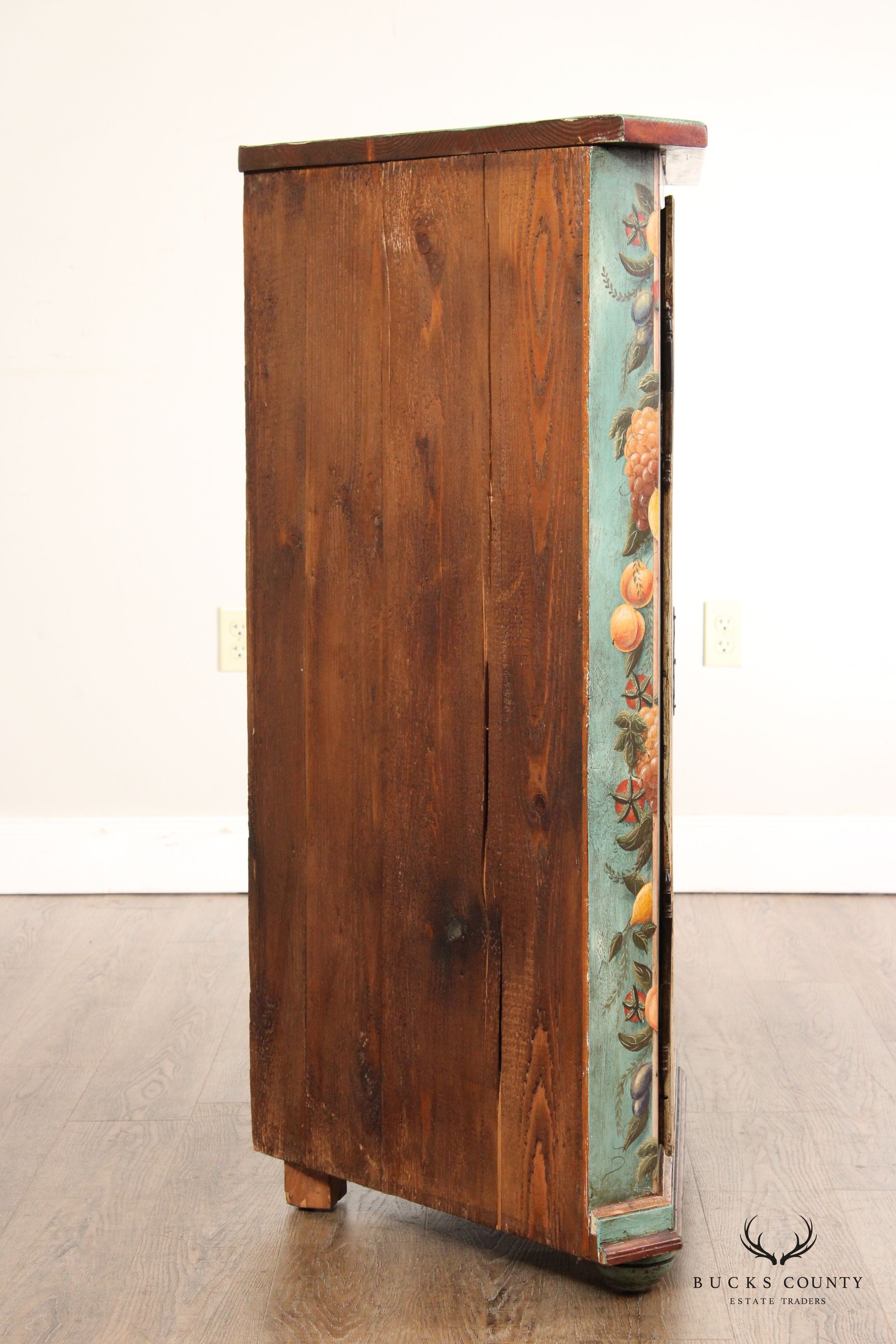 Italian Tuscan Style Paint Decorated Corner Cabinet