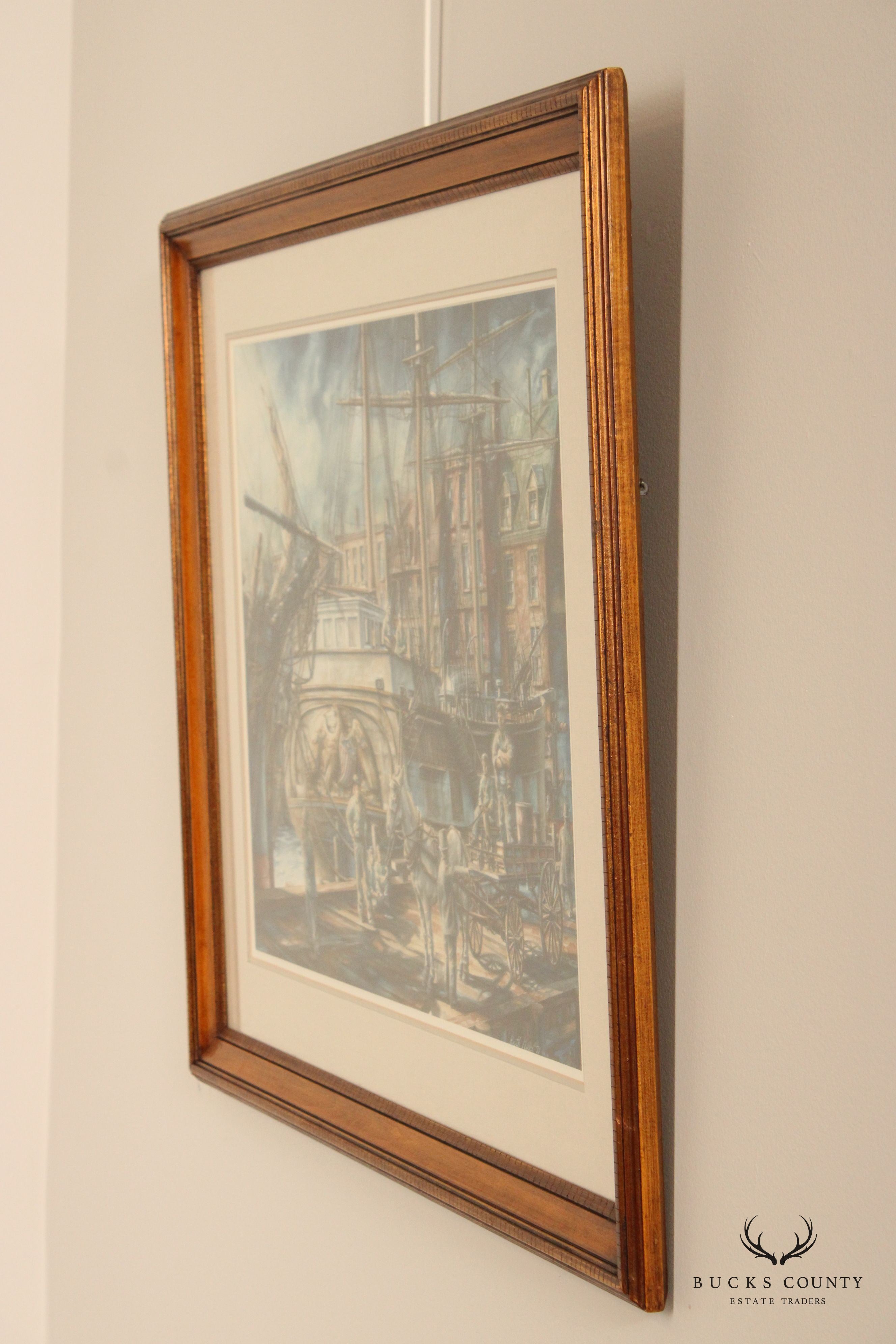 Keith Miller 1970s Ship Loading Docks Fine Art Print, Custom Framed