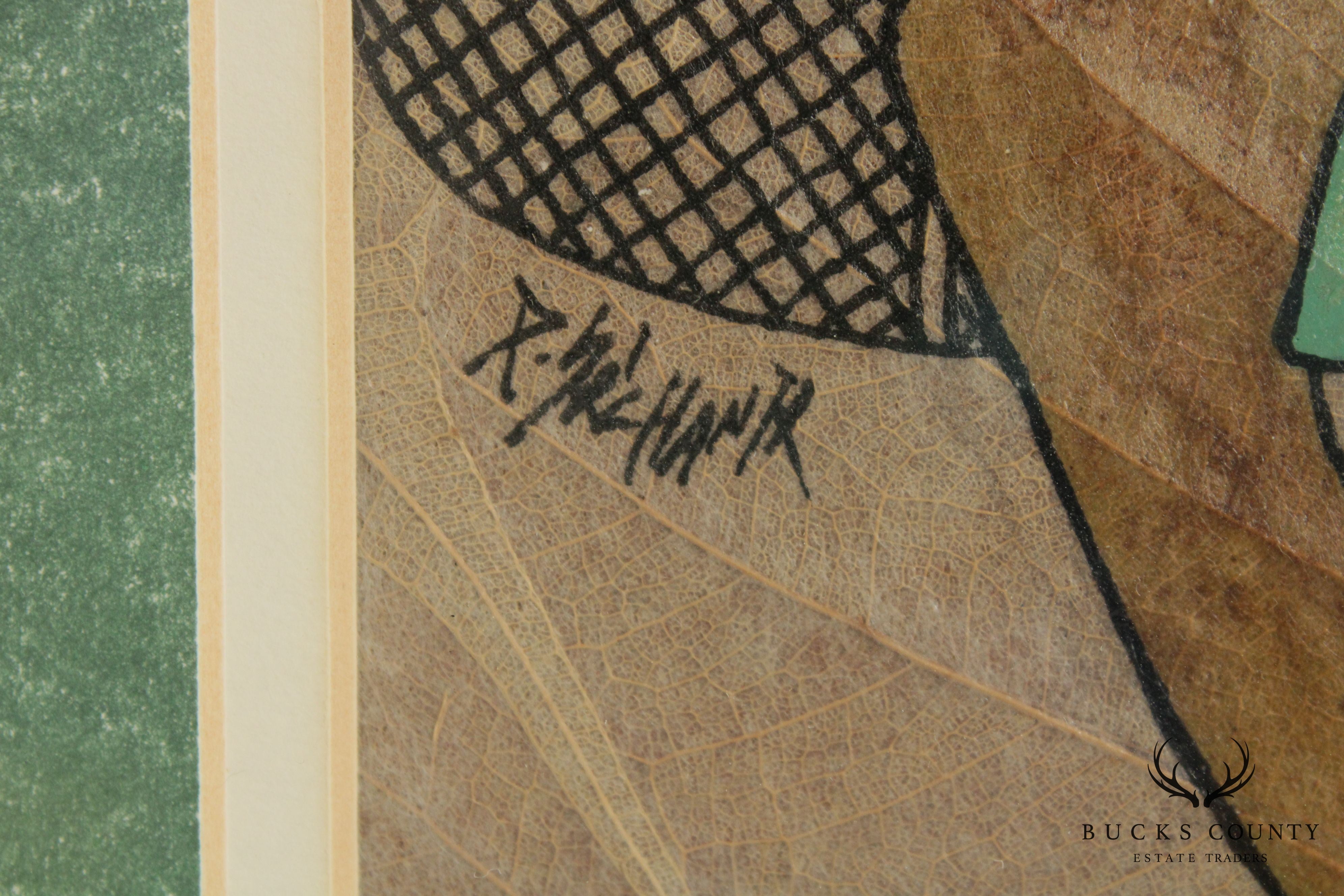 Vintage Thailand Market Original Mixed Media Drawing, Signed