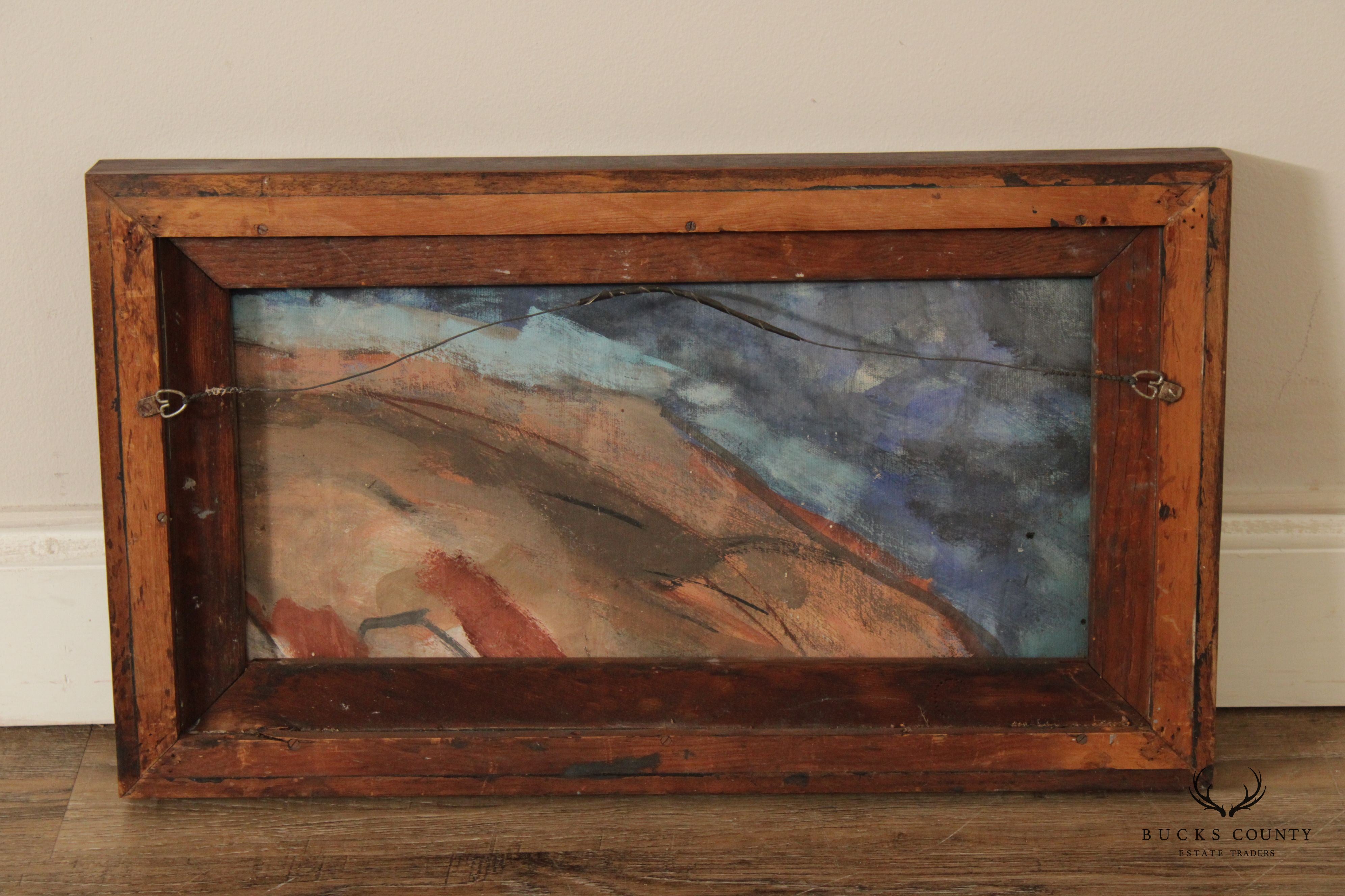 Mid 20th Century Modernist Landscape Oil Painting, Signed