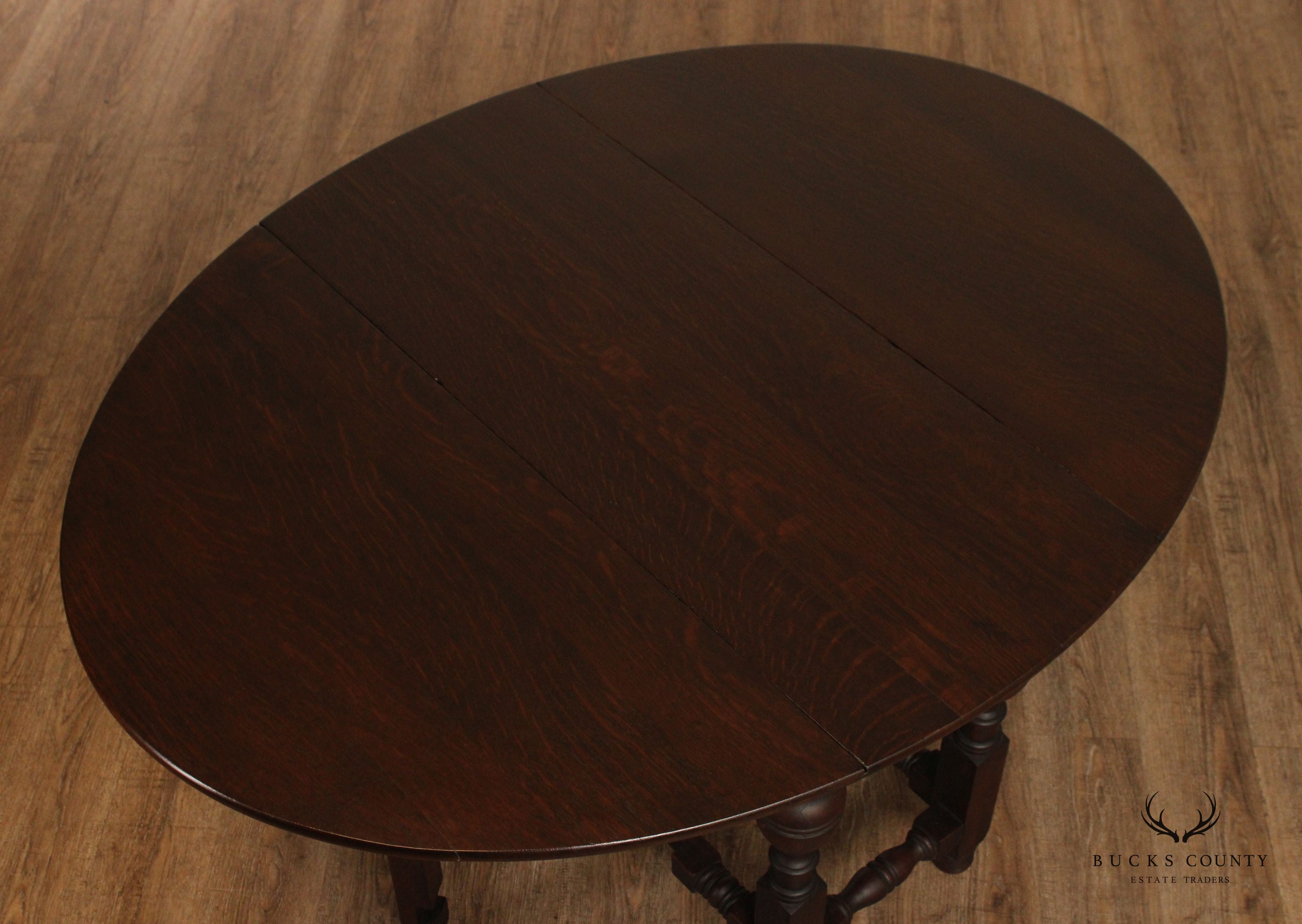 Antique Berkey & Gay William and Mary Style Oak Drop Leaf Table