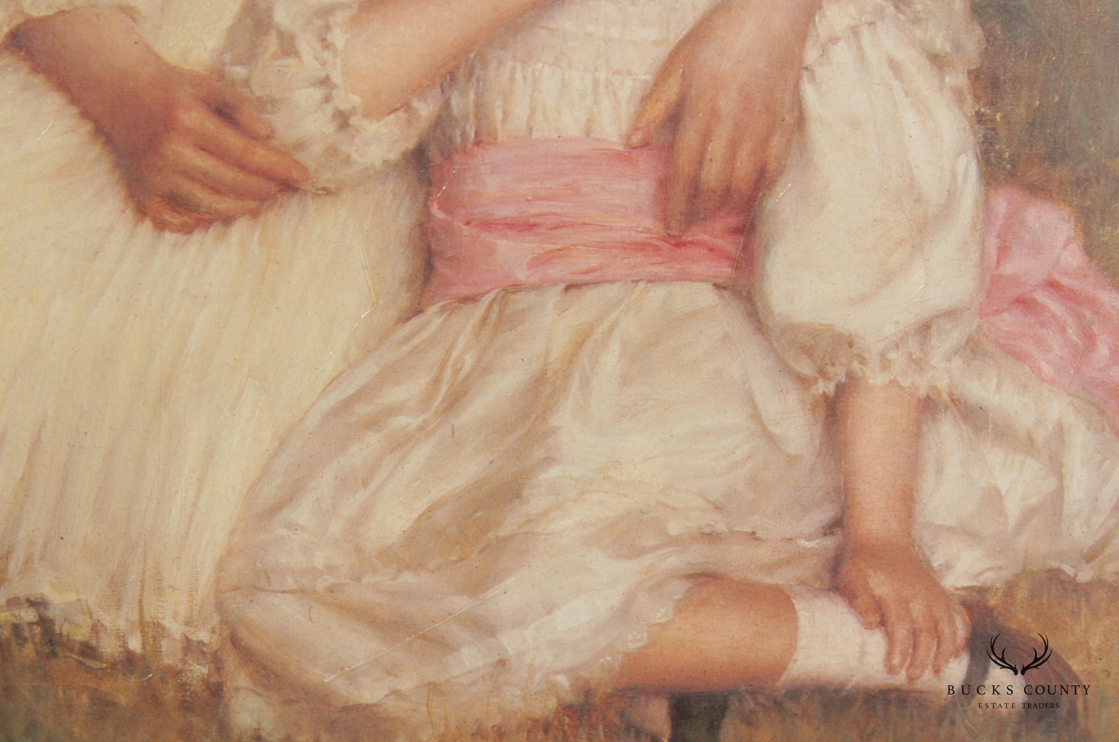 Vintage Framed Victorian Portrait of Two Sisters Fine Art Print, After Robert Edward Morrison