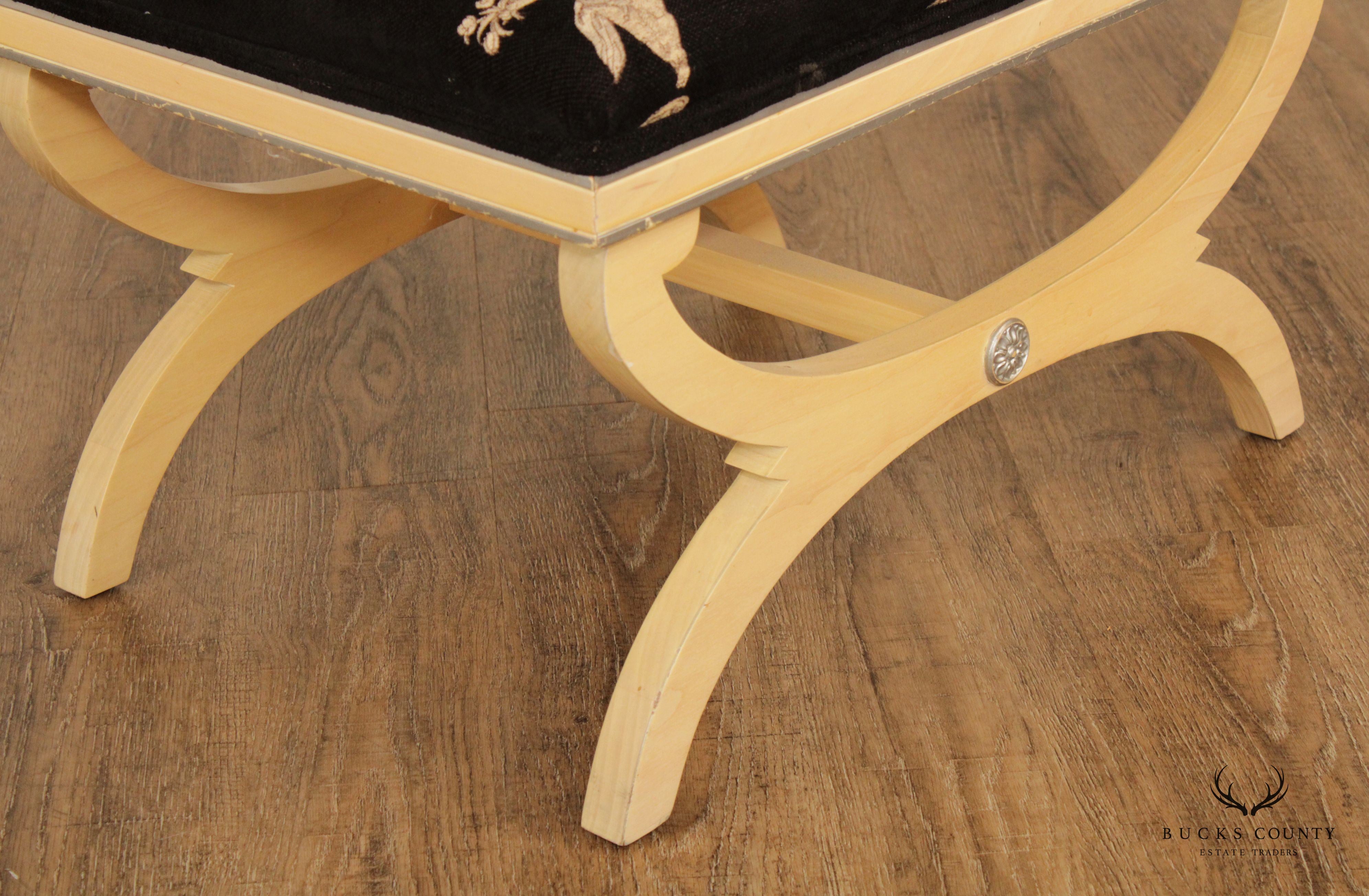 Vintage Classical Style Custom Upholstered Curule Stool