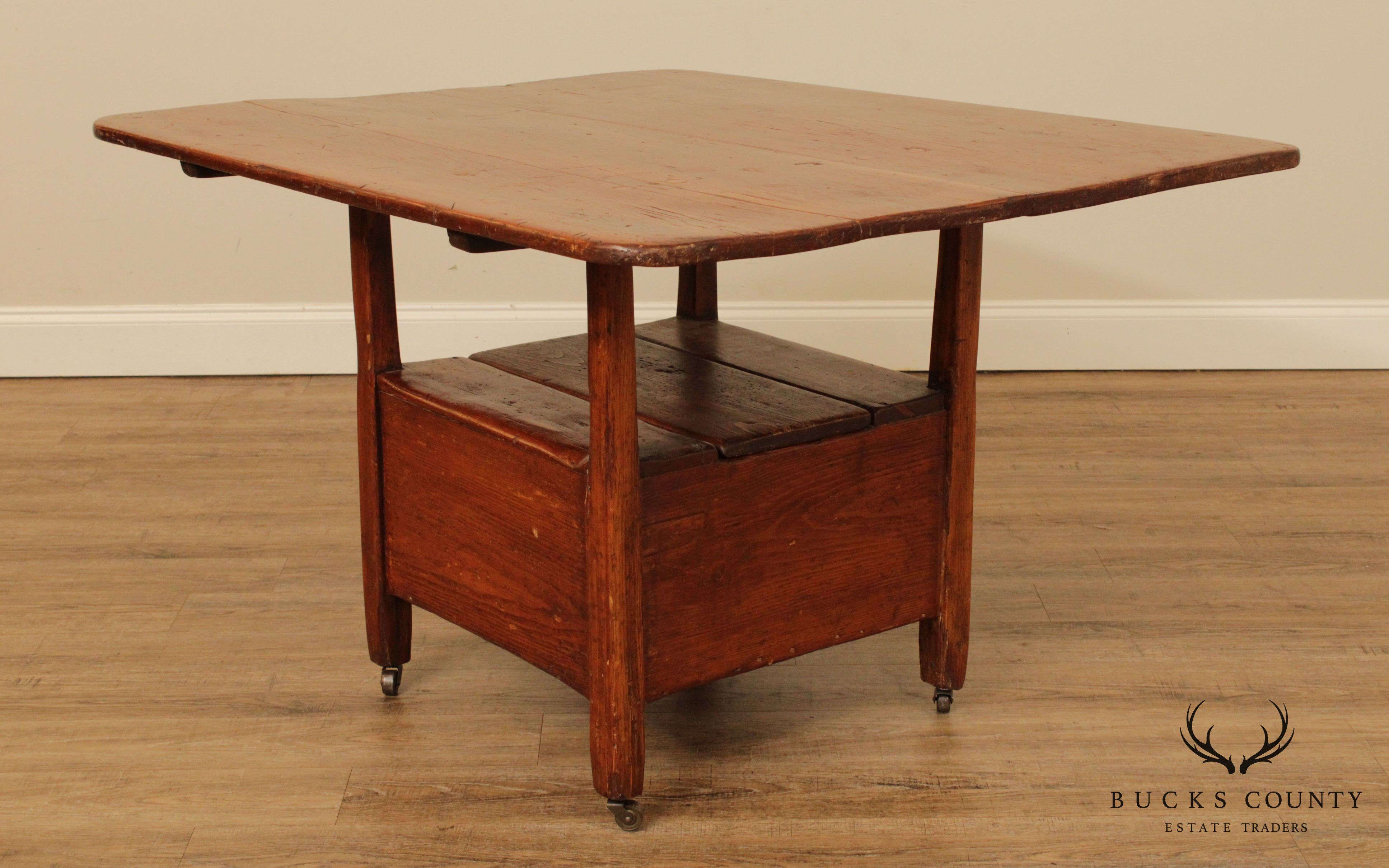 Antique 19th Century Primitive Pine Hutch Dining Table