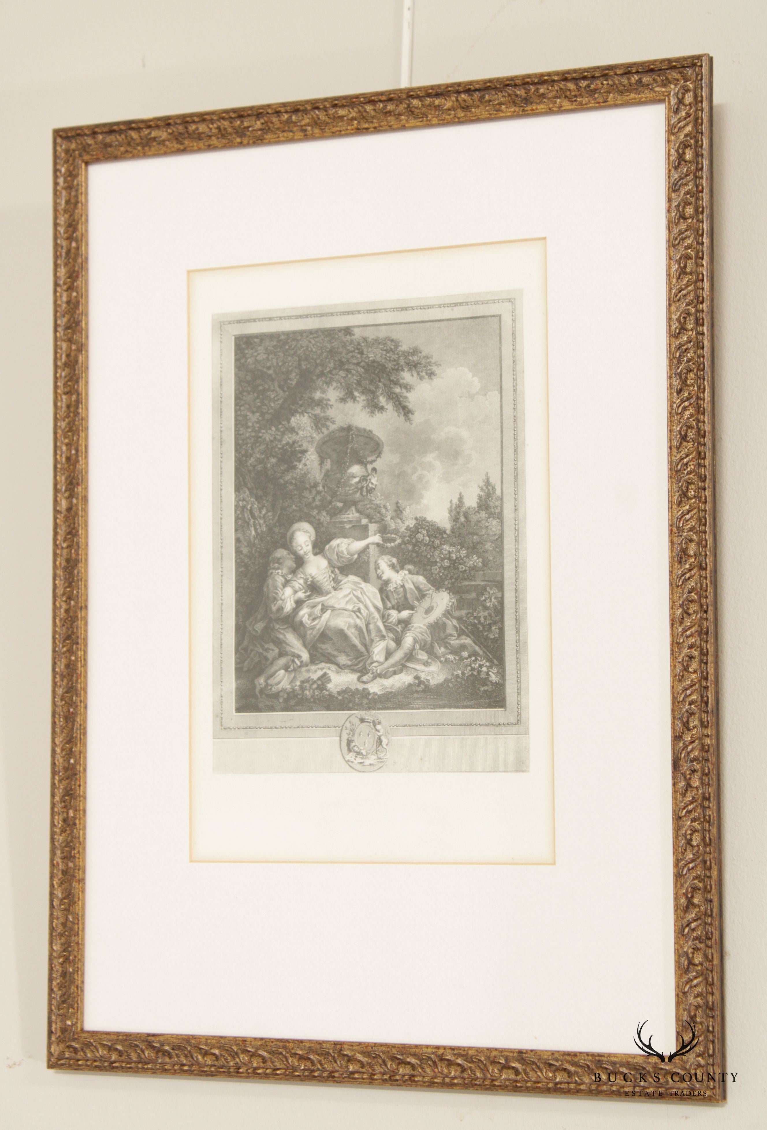 Antique Set 18th French Engravings After Baudouin, Moreau the Younger and Fragonard, Custom Framed