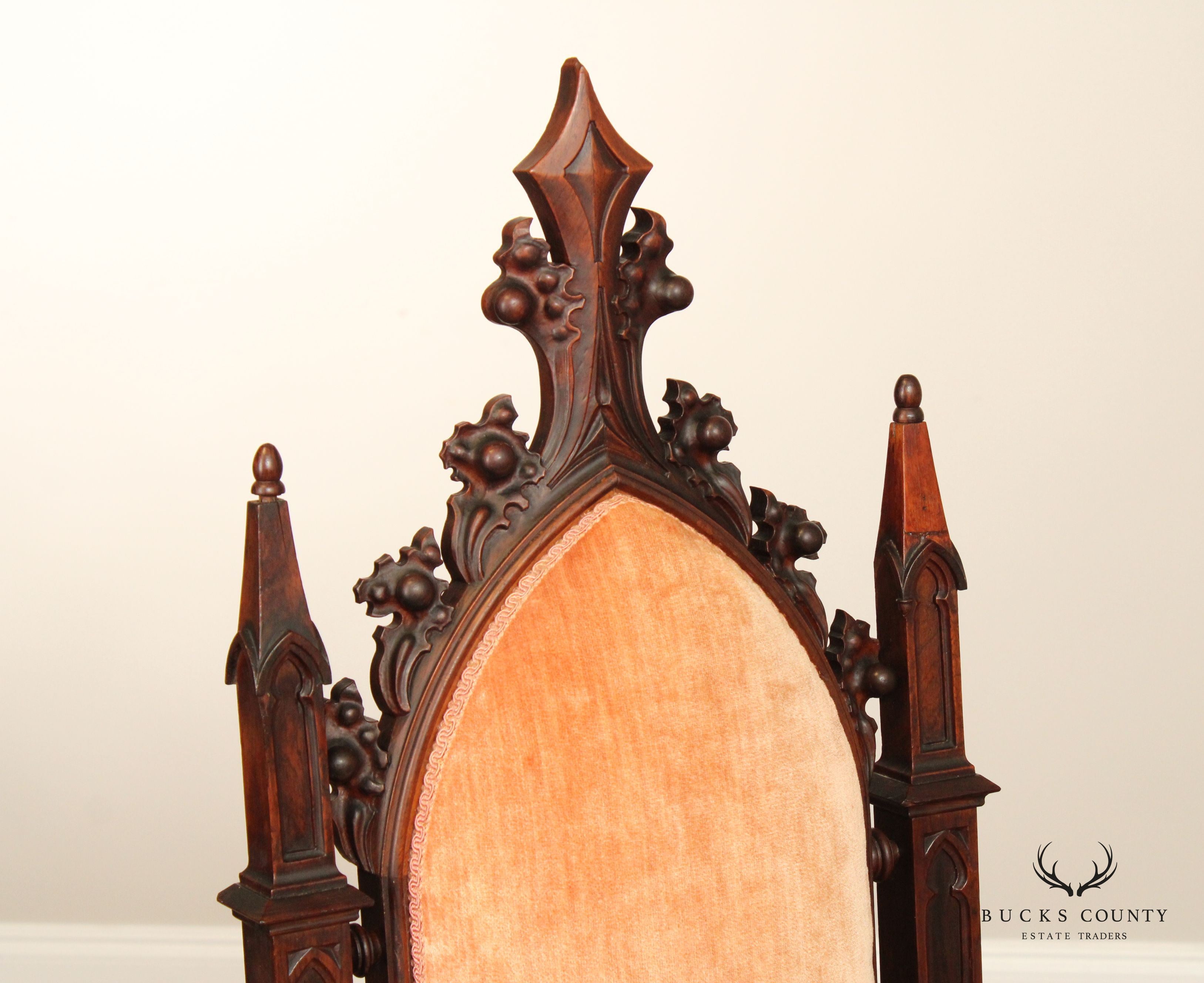 Gothic Revival Antique Carved Rosewood High Back Hall Chair