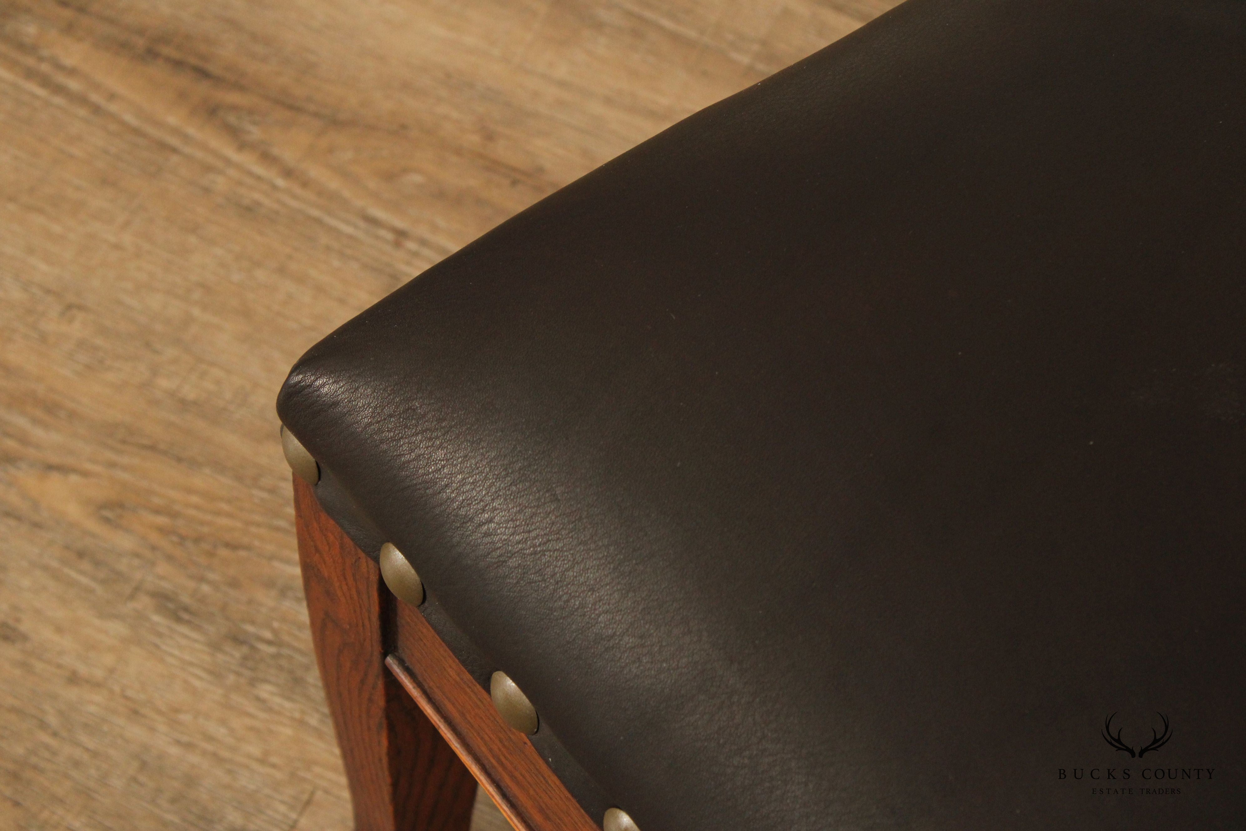 ANTIQUE MISSION OAK AND LEATHER FOOTSTOOL