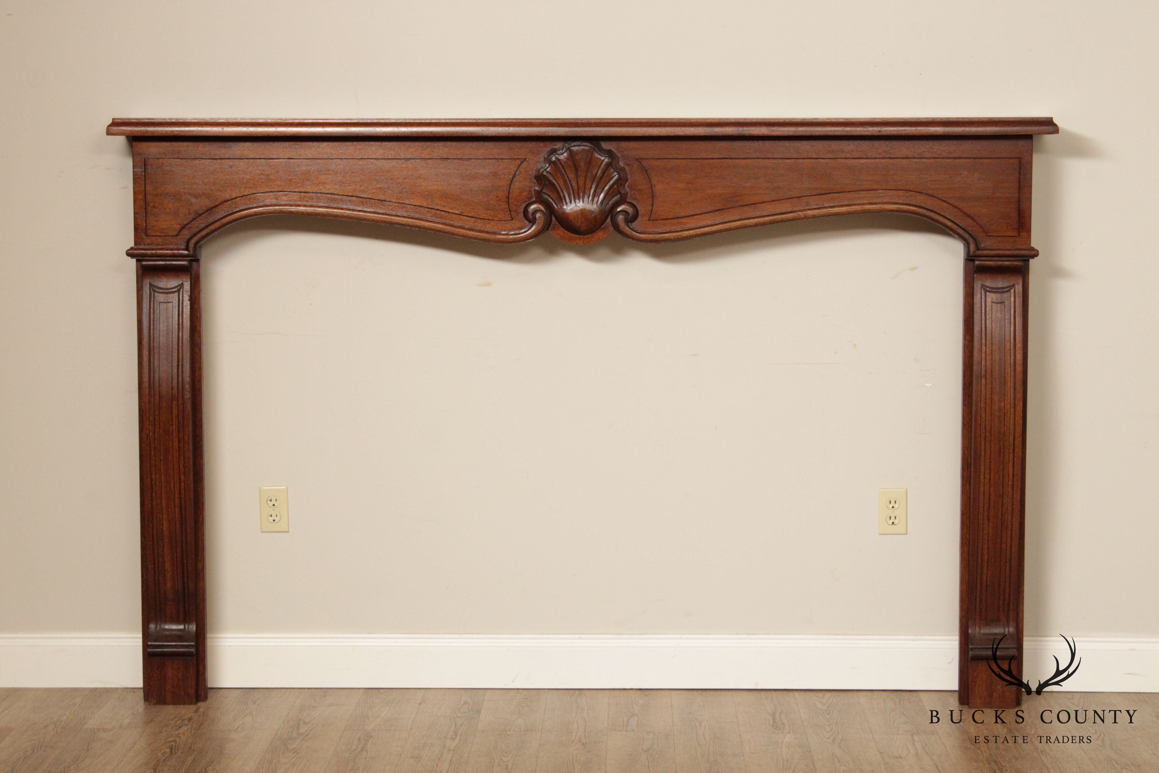 Custom Quality Mahogany Shell-Carved Fireplace Mantel
