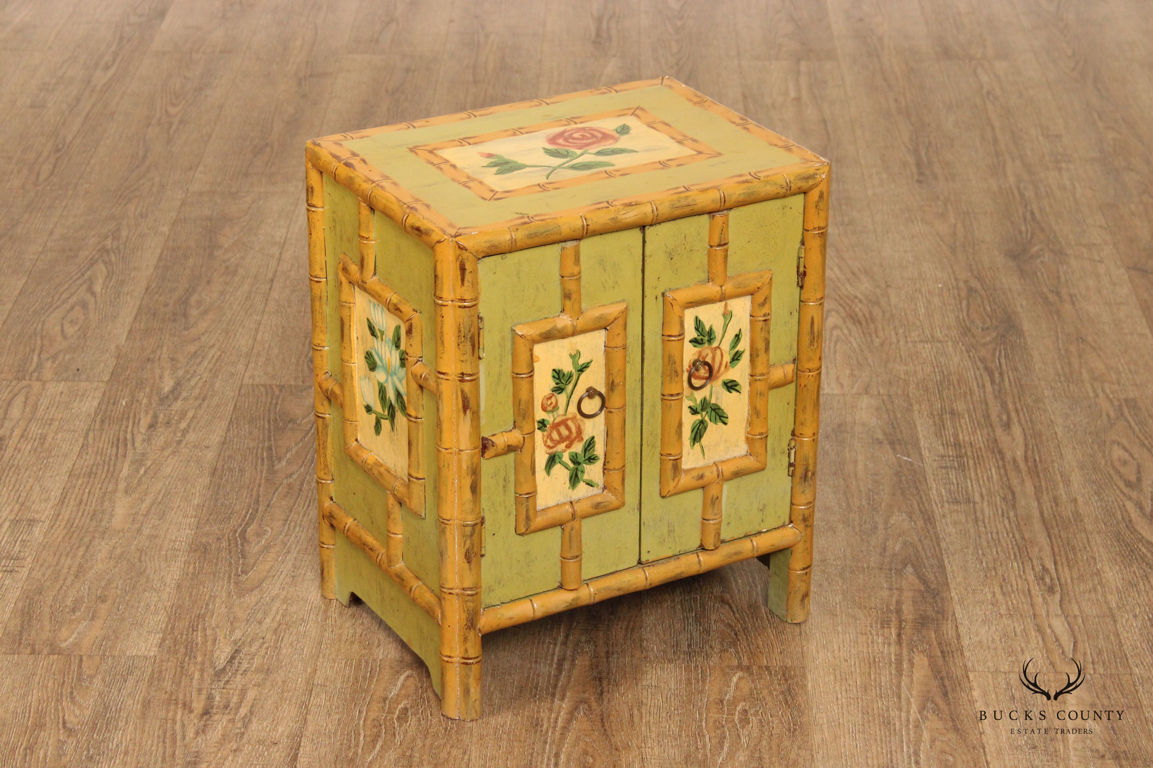 Vintage Faux Bamboo Paint Decorated Low Two-Door Cabinet