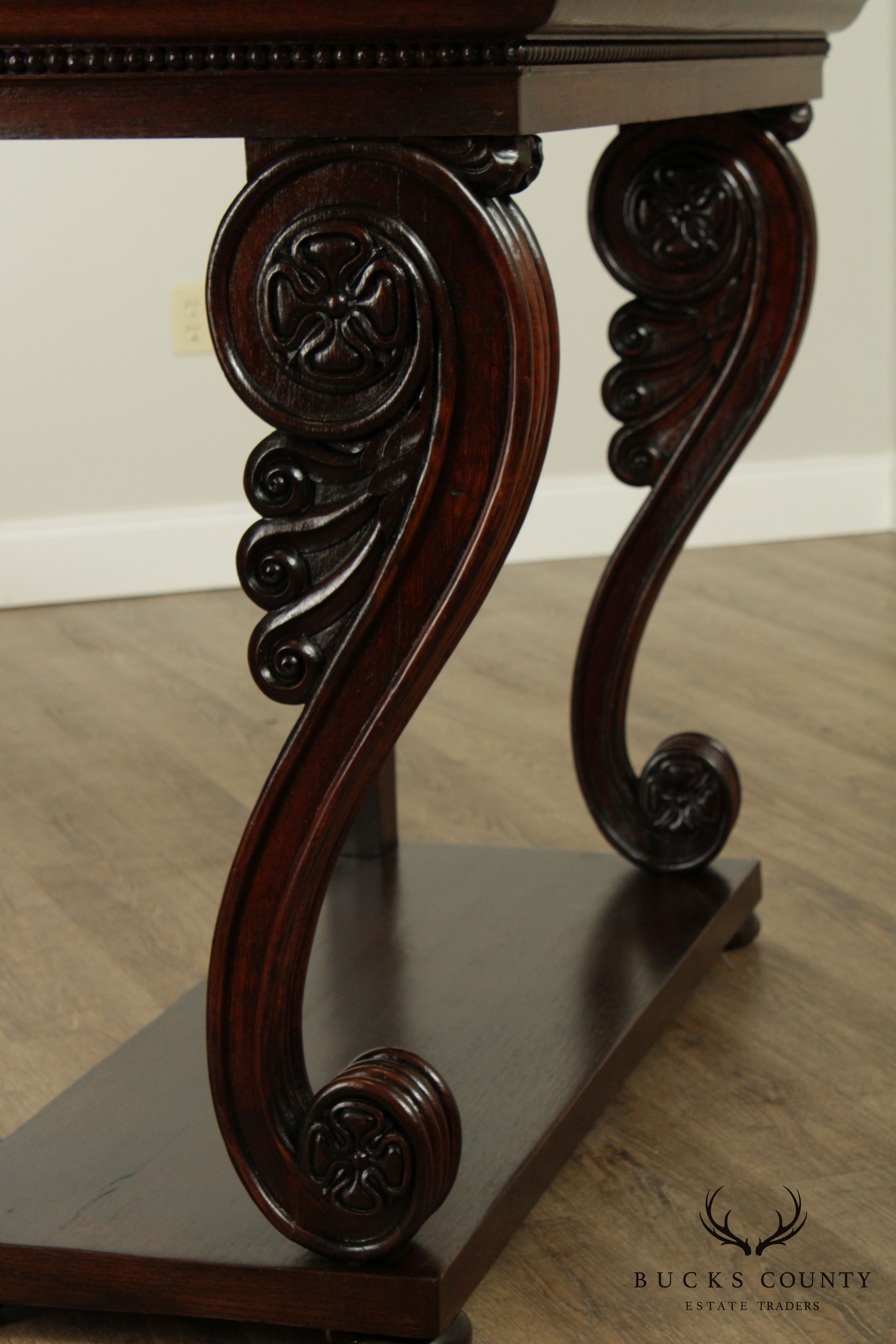 Antique French Empire Mahogany Marble Top Console Table