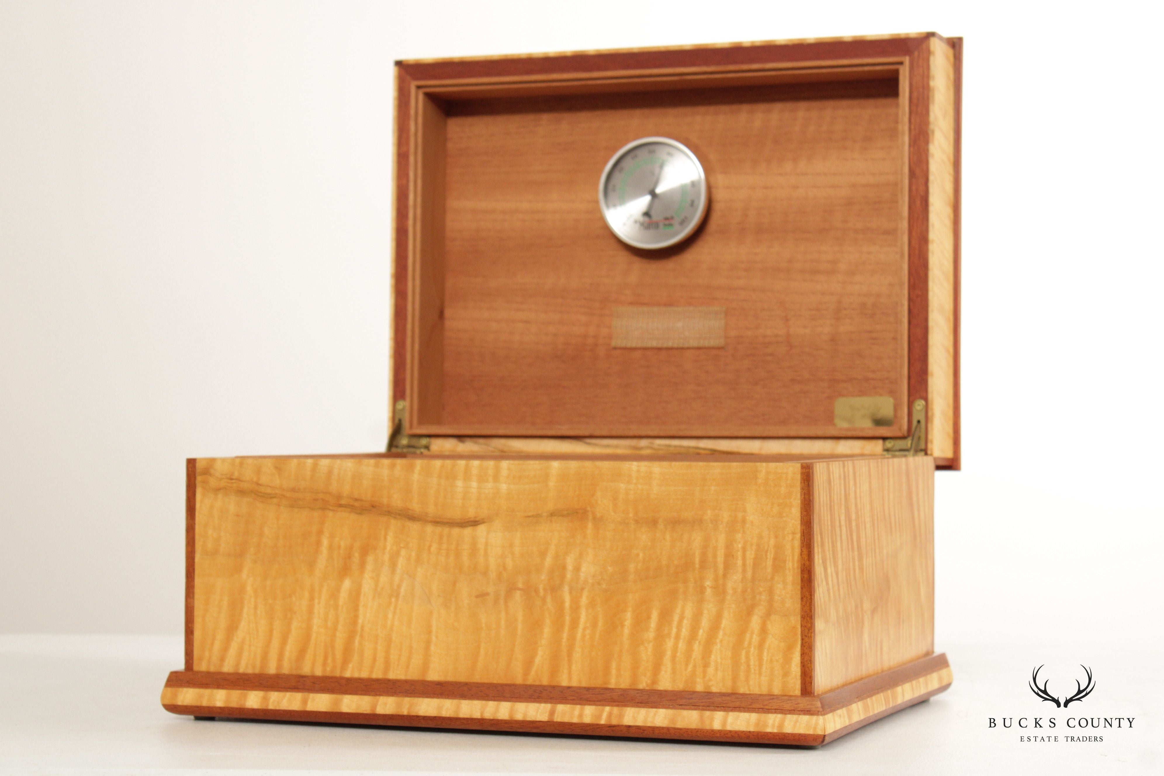 Hand Crafted Inlaid Tiger Maple Cigar Box Humidor
