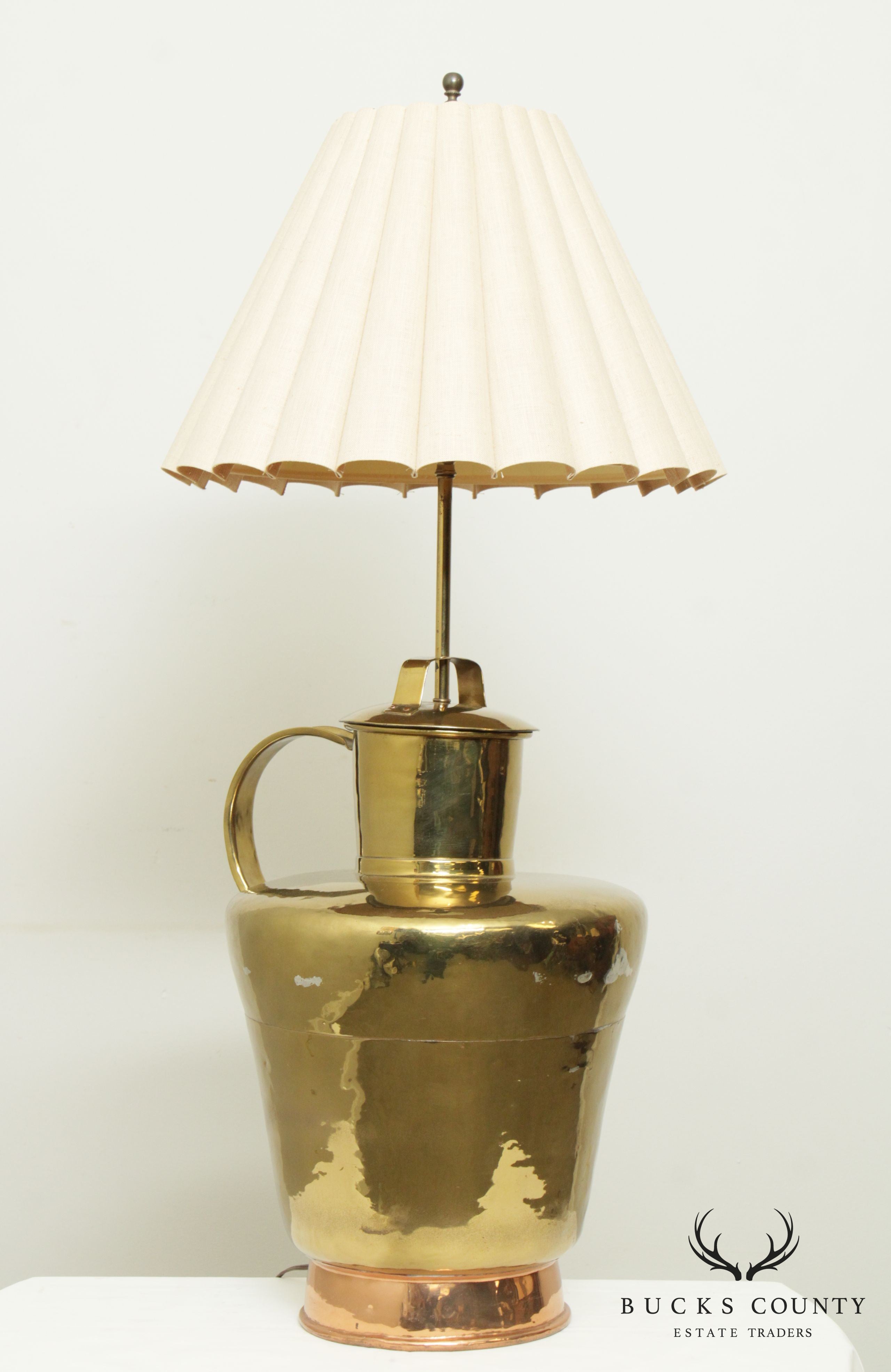 Vintage Hammered Brass Jug Lamp