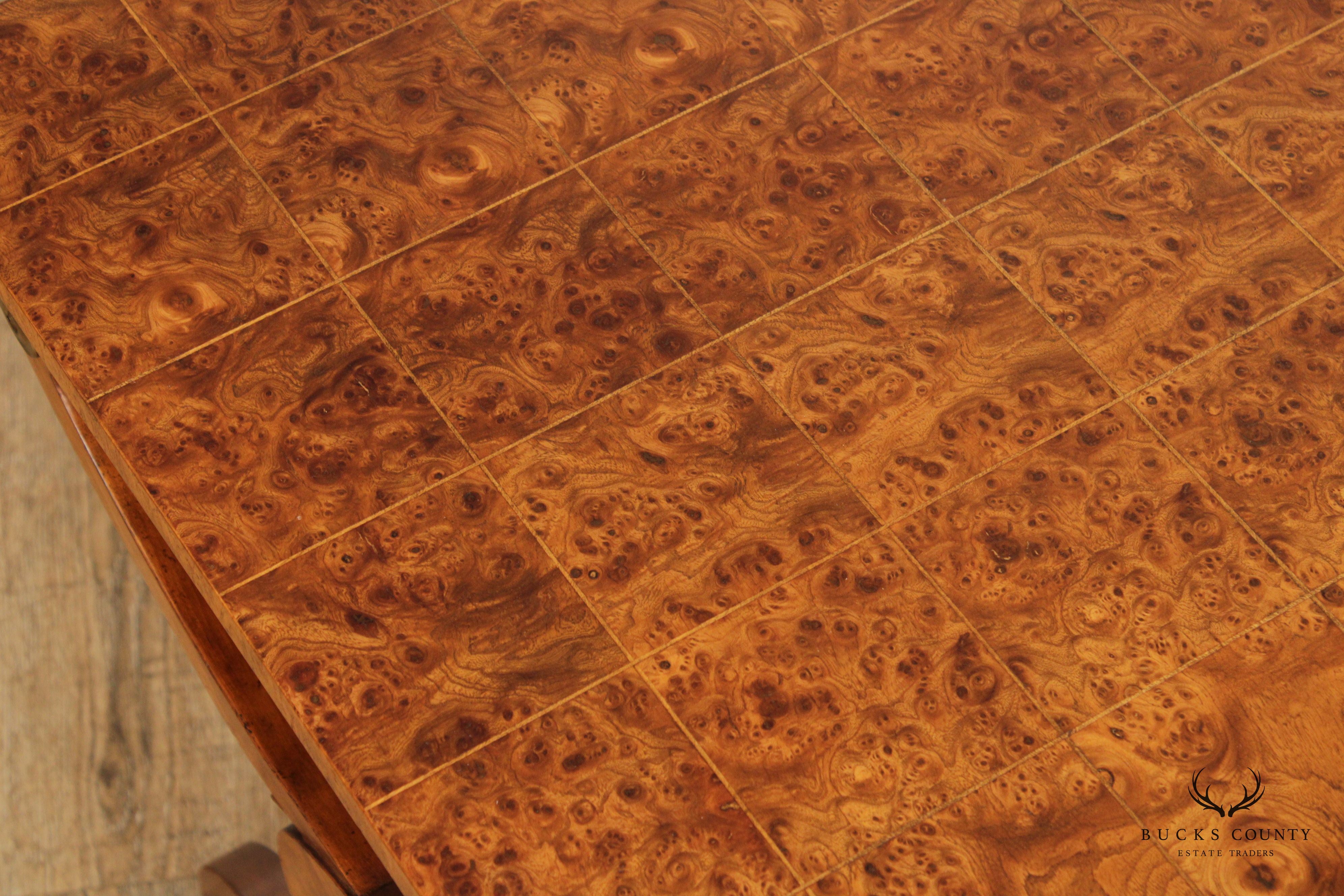 Neoclassical Style Pair of Burlwood Medallion Side Tables