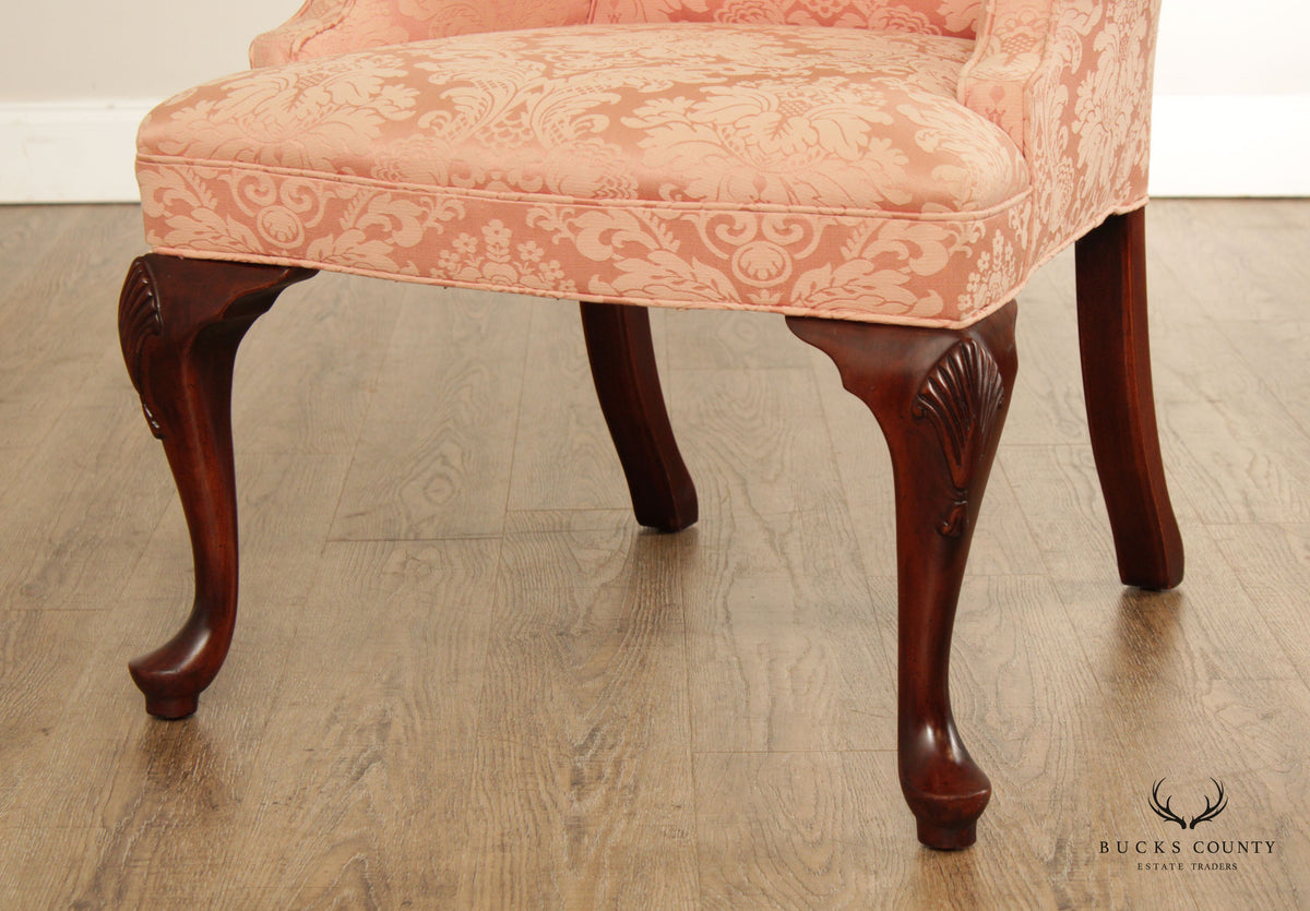 Queen Anne Style Custom Upholstered Carved Mahogany Armchair