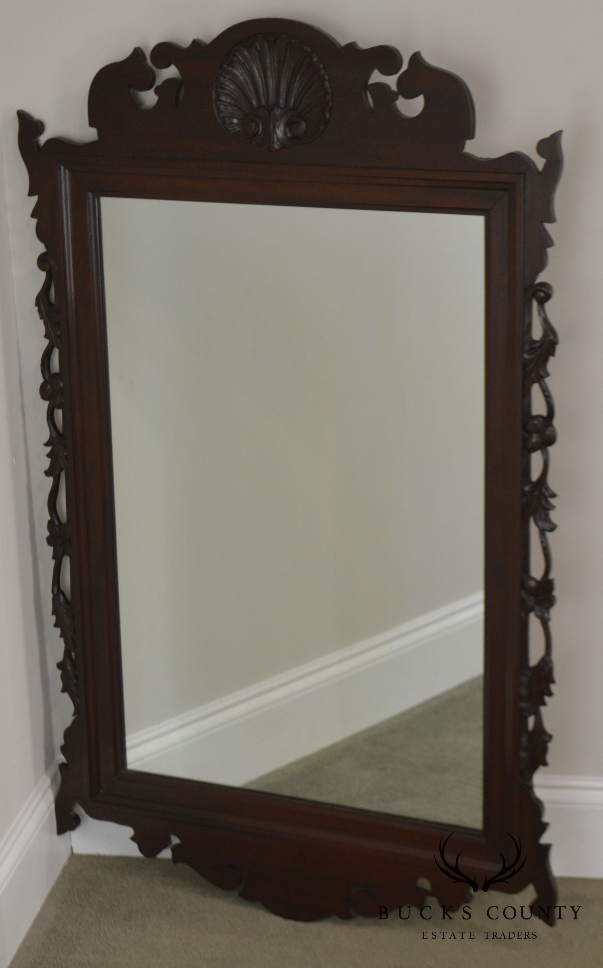 Chippendale Style Vintage Hand Carved Shell Top Mirror